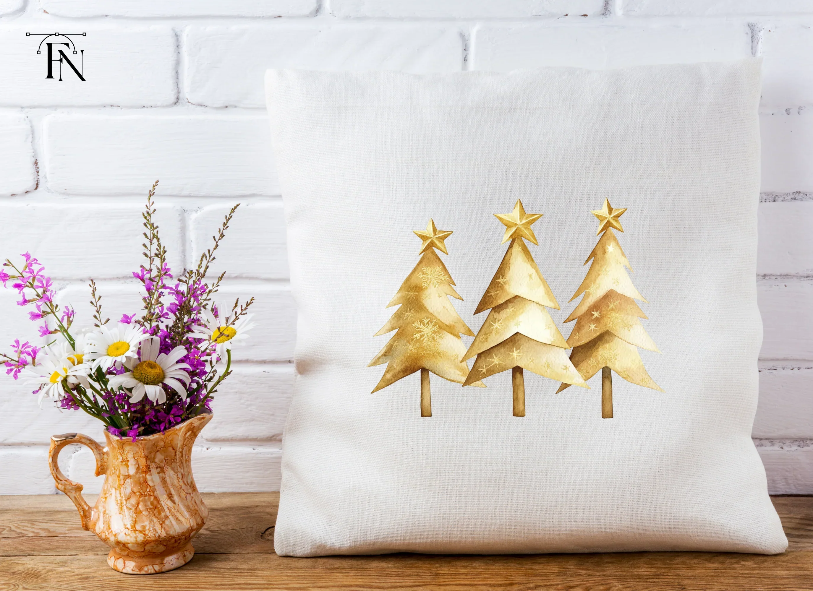 Golden Christmas Trees Clipart Bundle - Image 4