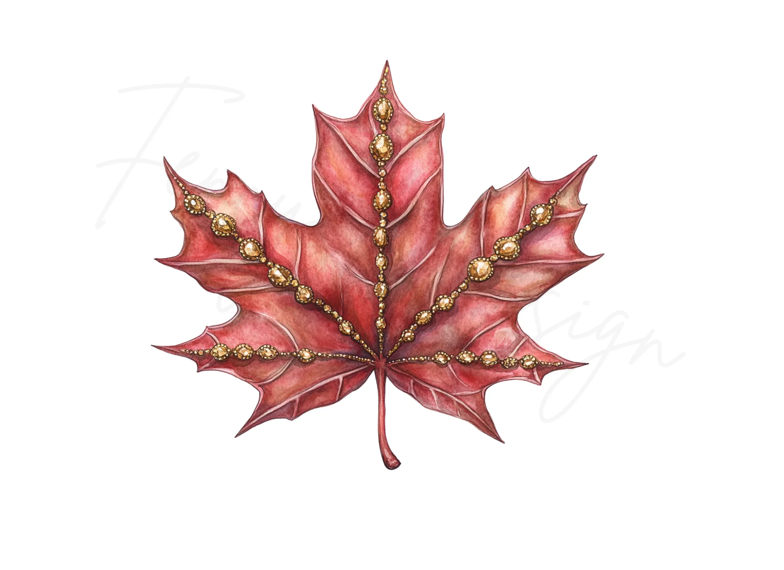 Golden Embellished Maple Leaves Clipart Bundle - Image 3