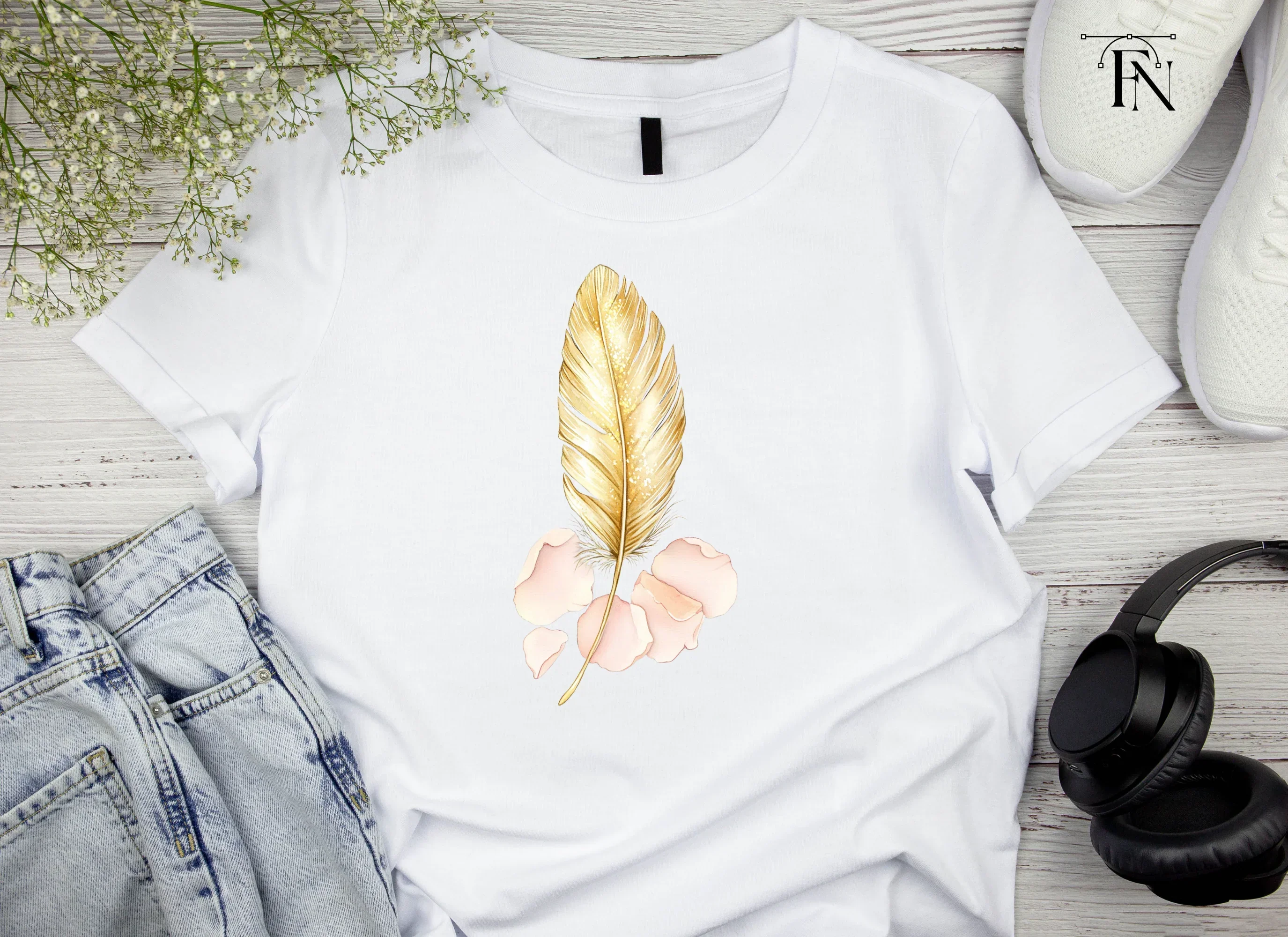 Golden Feather Rose Petal Clipart Bundle - Image 5