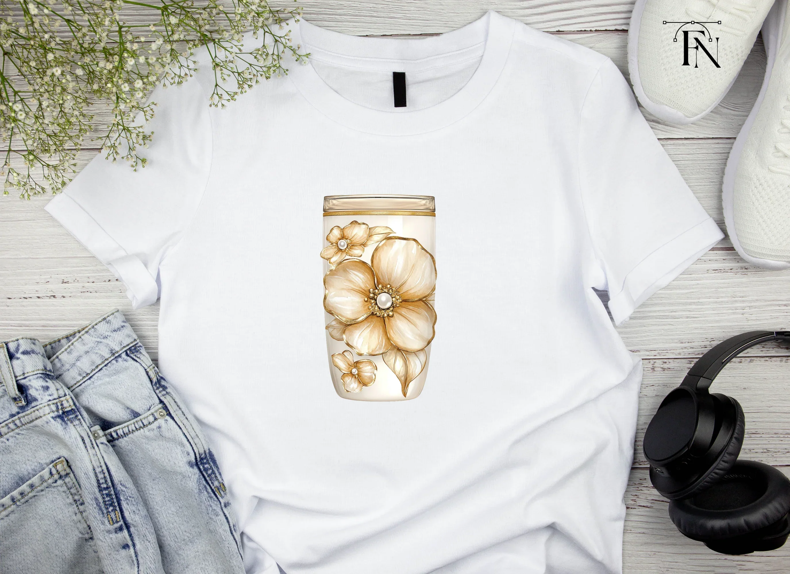 Golden Floral Tumbler Clipart Bundle - Image 5