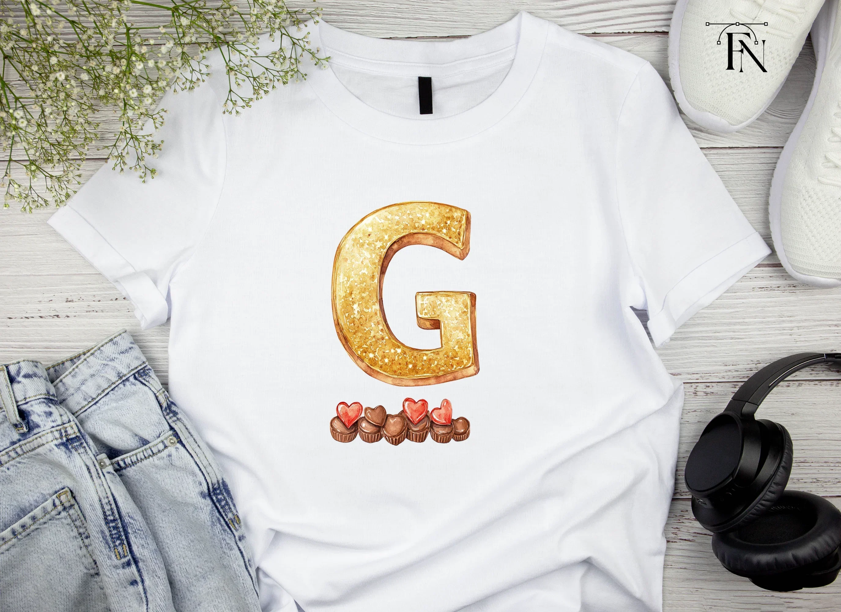 Golden Glitter Letter with Chocolates Clipart Bundle - Image 4