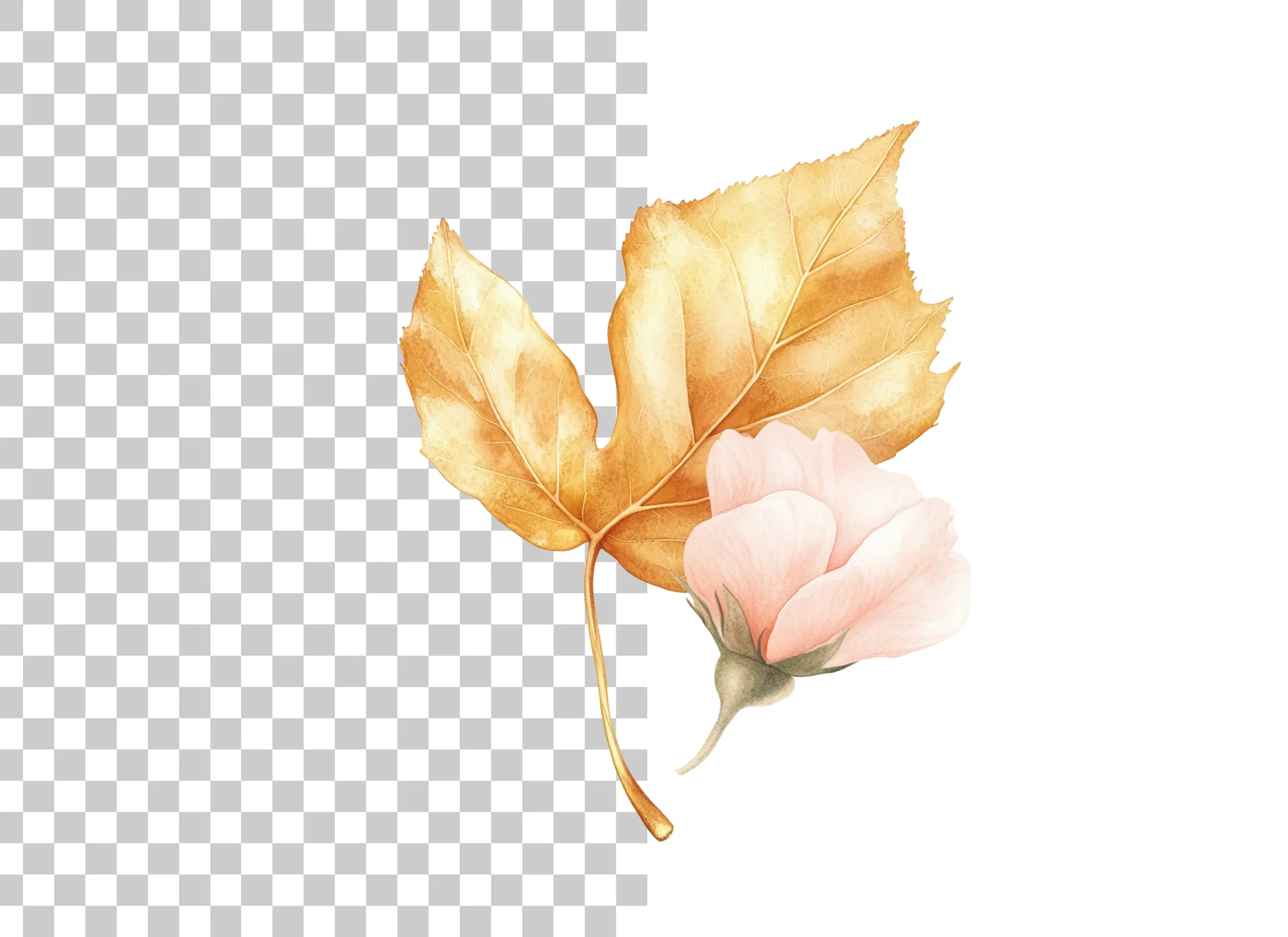 Golden Leaves and Pink Flowers Clipart Bundle - Image 3