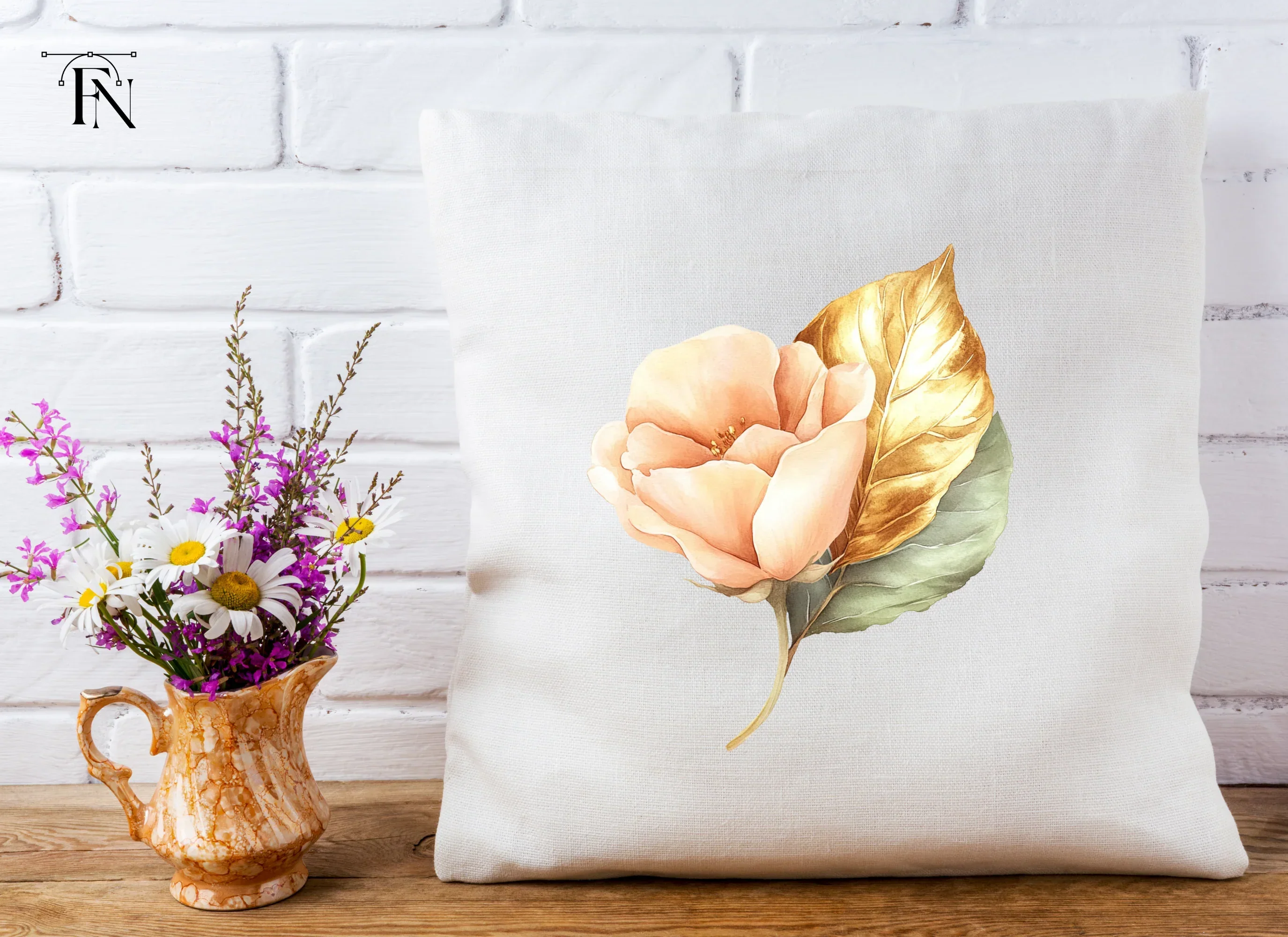 Golden Leaves and Pink Flowers Clipart Bundle - Image 5