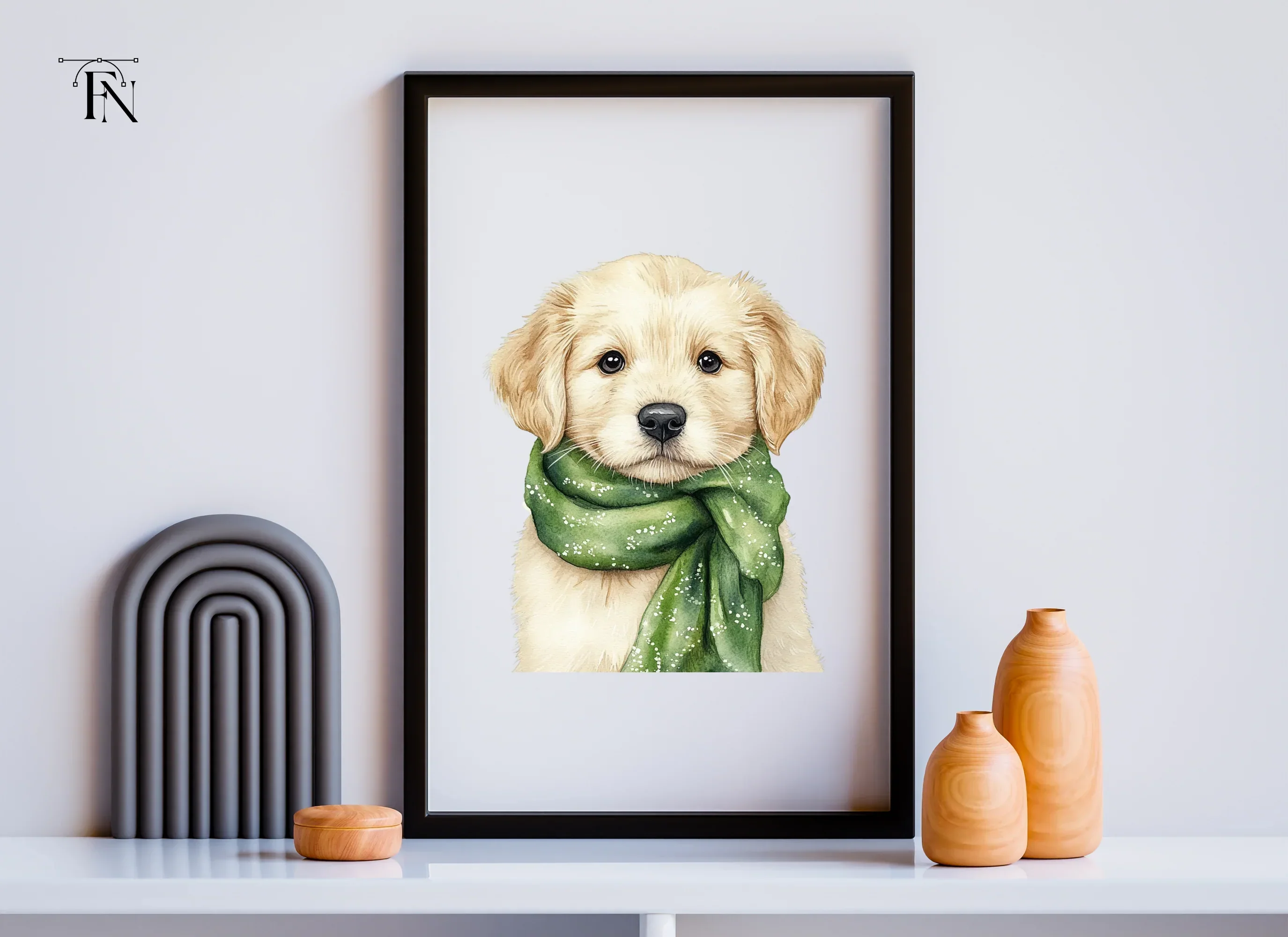 Golden Retriever Puppy with Green Scarf Clipart Bundle - Image 6