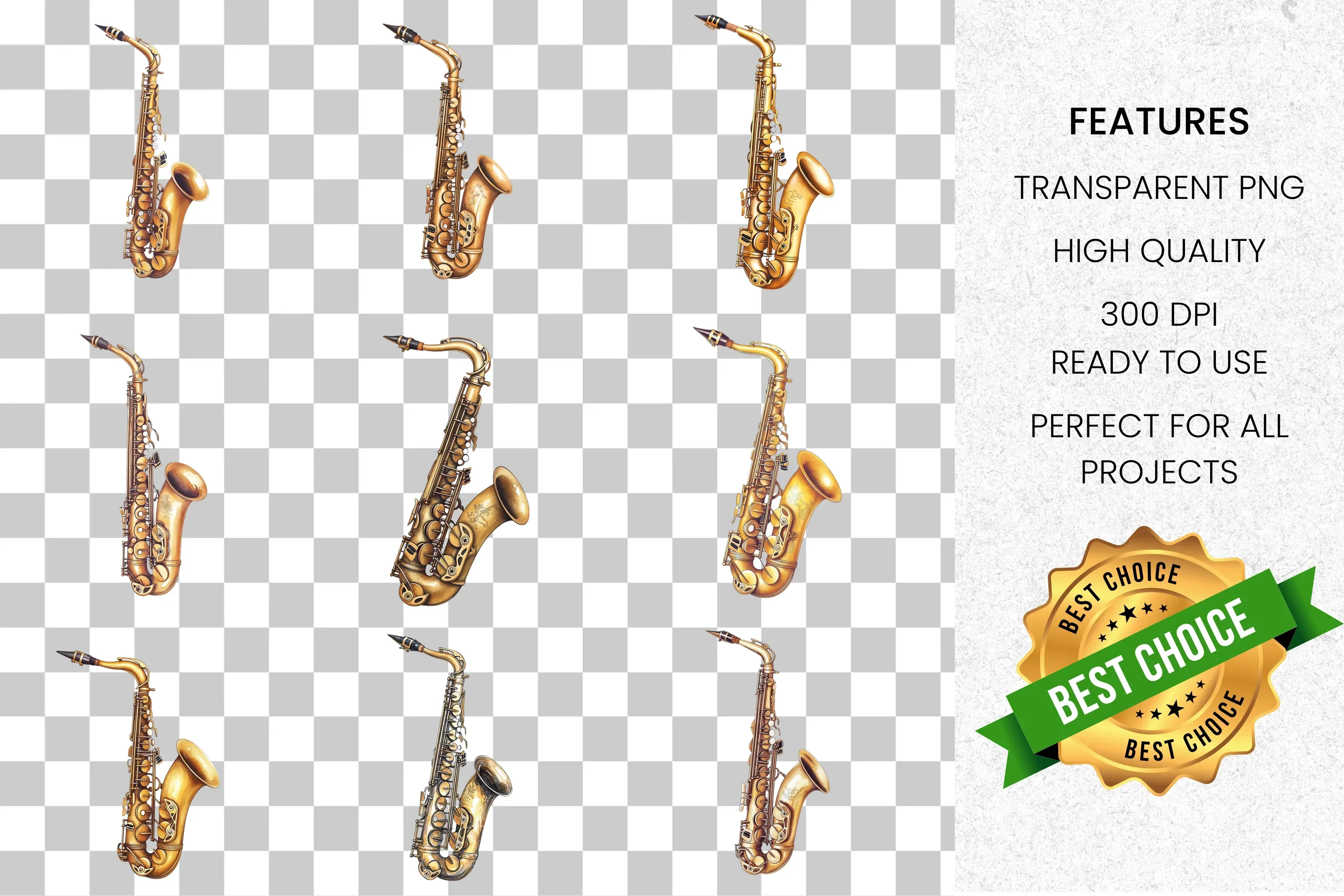 Golden Saxophone Musical Instrument Clipart Bundle - Image 2