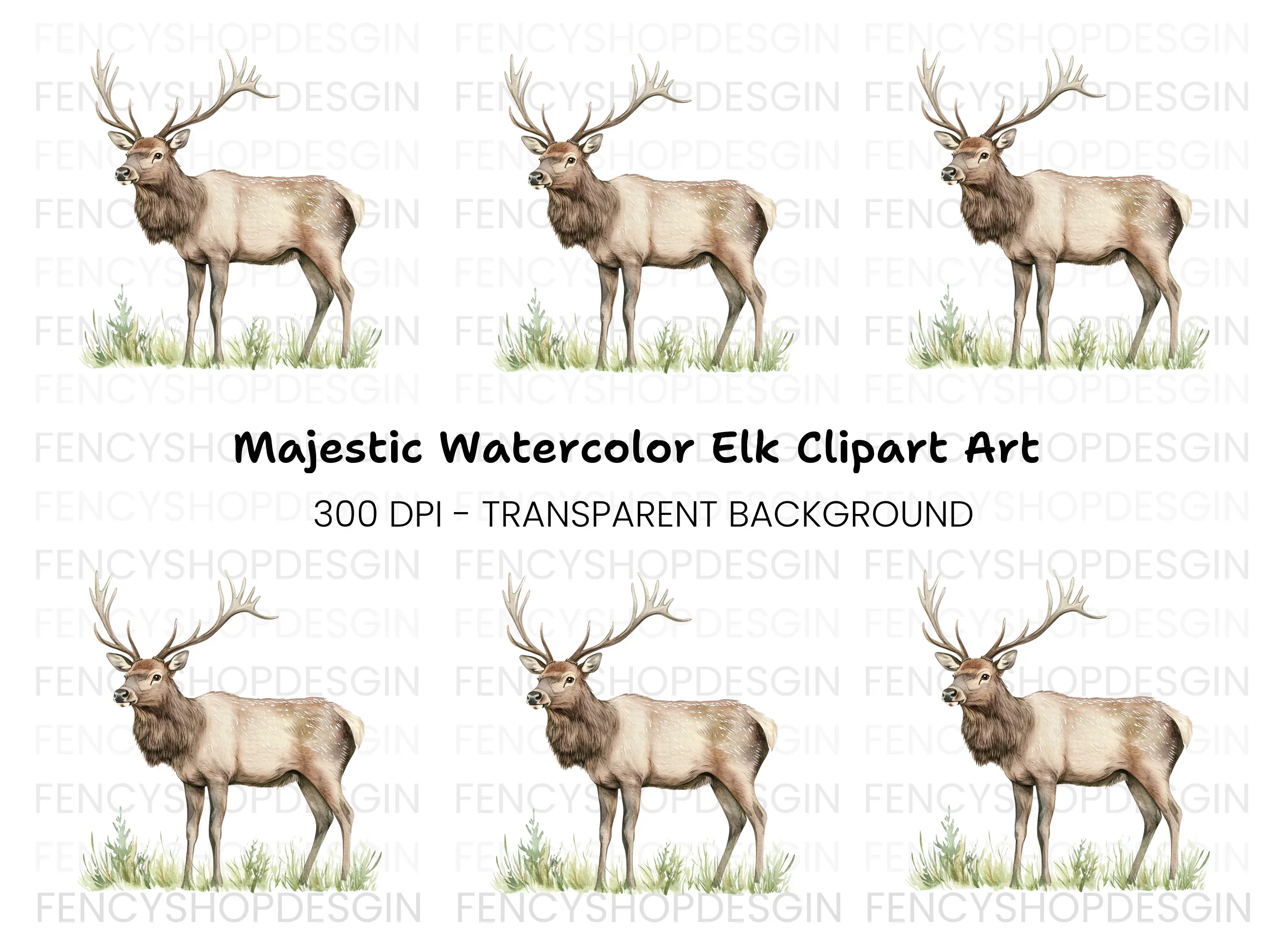 Graceful Elk Standing in Grass Clipart Bundle