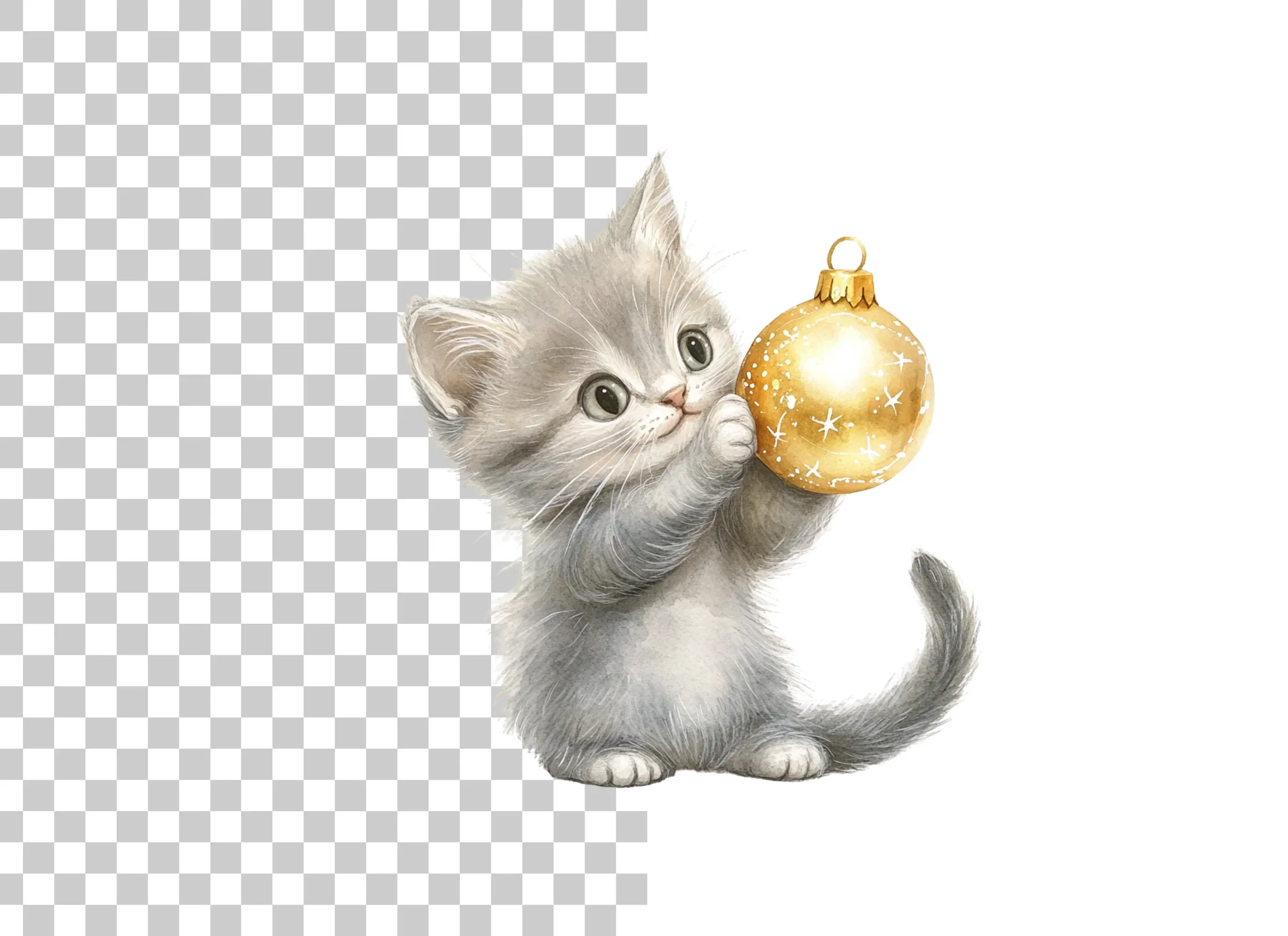 Gray Kittens Playing With Gold Ornaments Clipart Bundle - Image 2