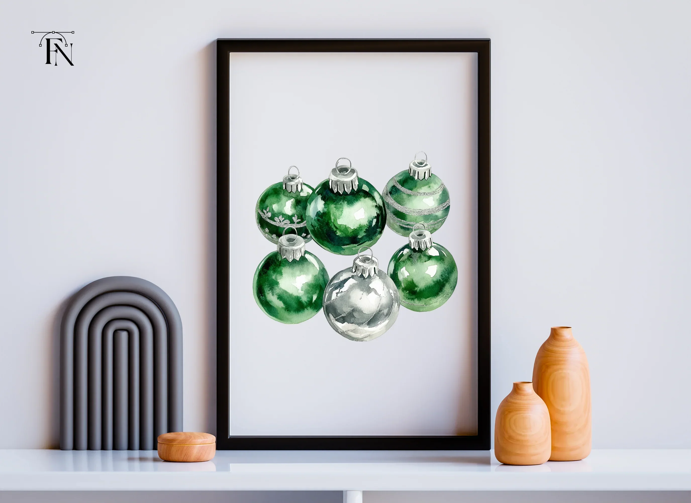 Green and Silver Christmas Baubles Clipart Bundle - Image 3