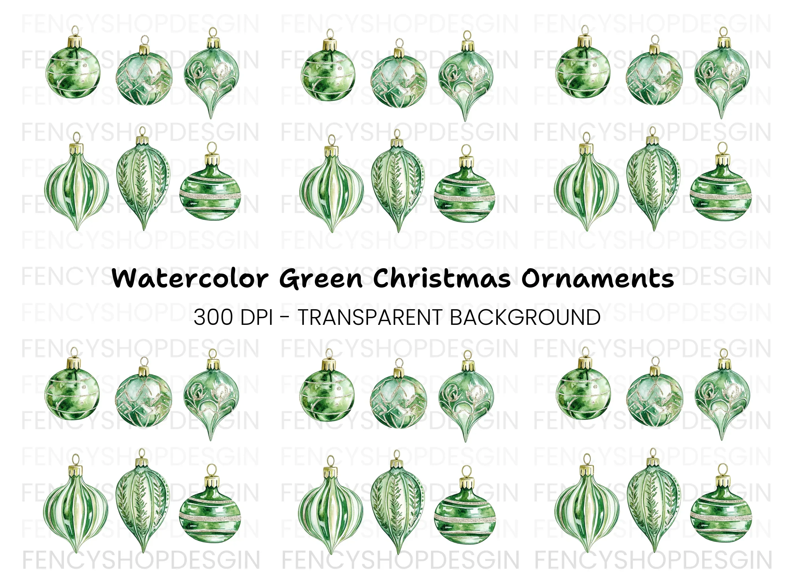 Green Christmas Ornaments Clipart Bundle