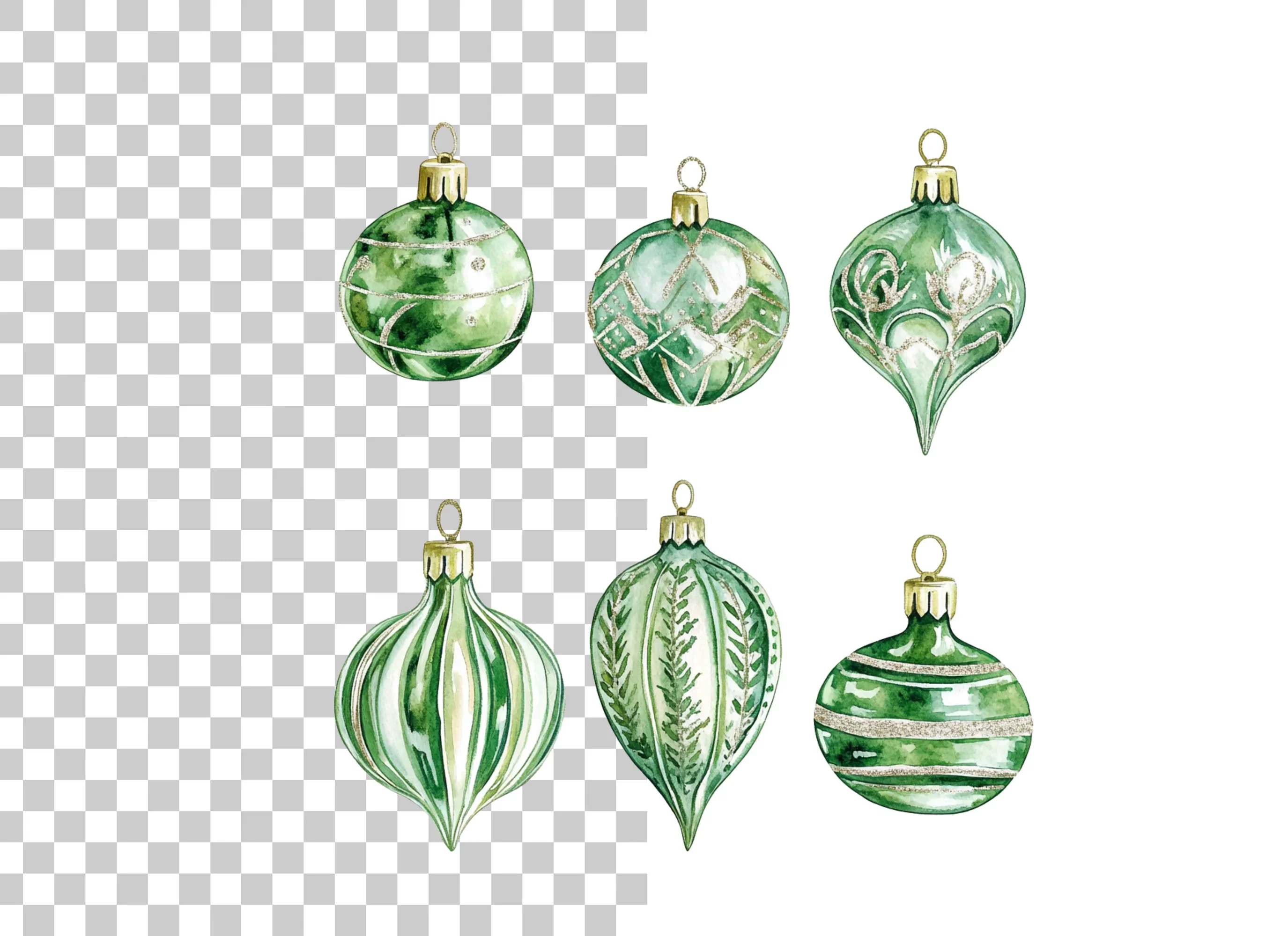 Green Christmas Ornaments Clipart Bundle - Image 2
