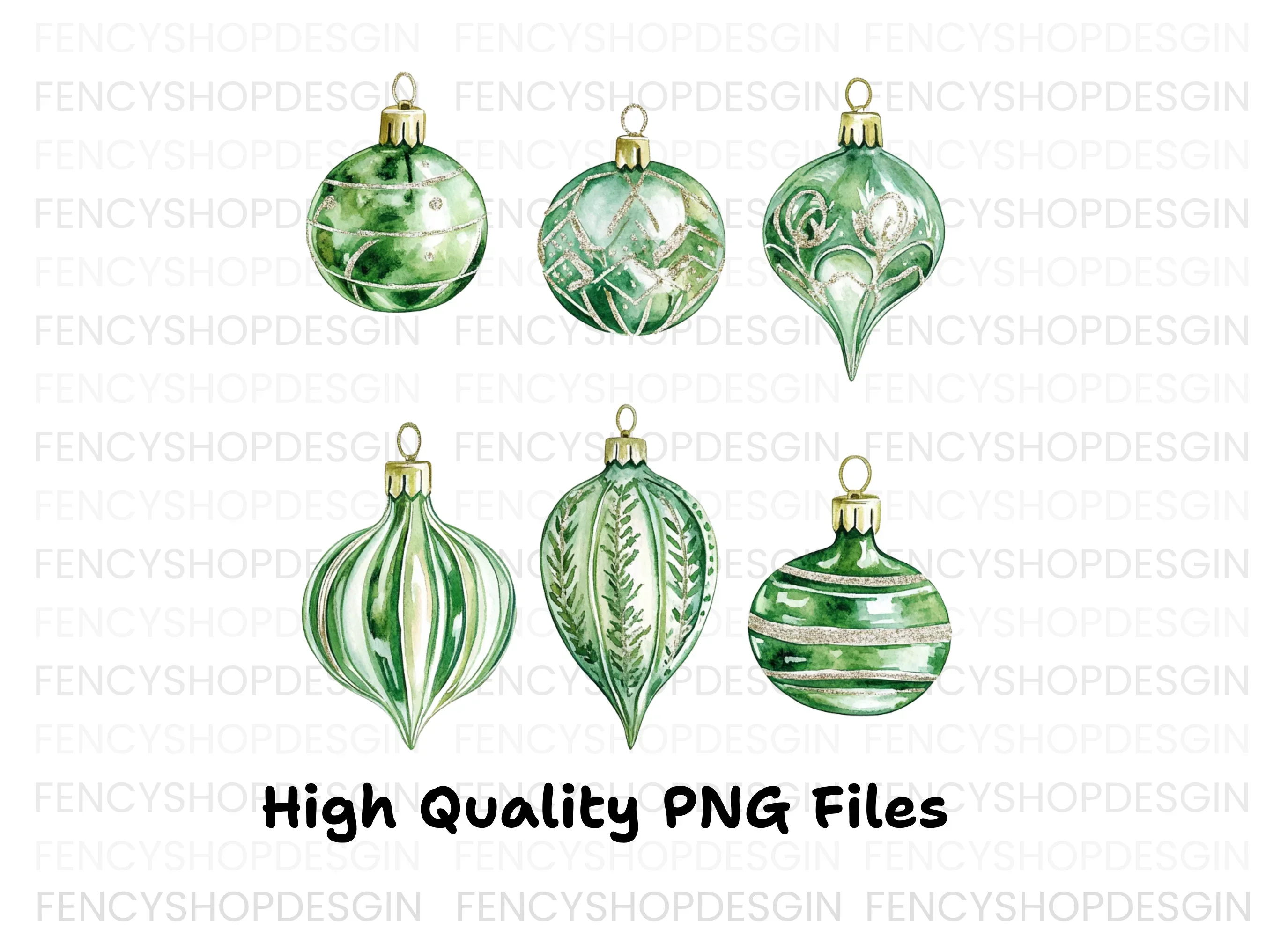 Green Christmas Ornaments Clipart Bundle - Image 3