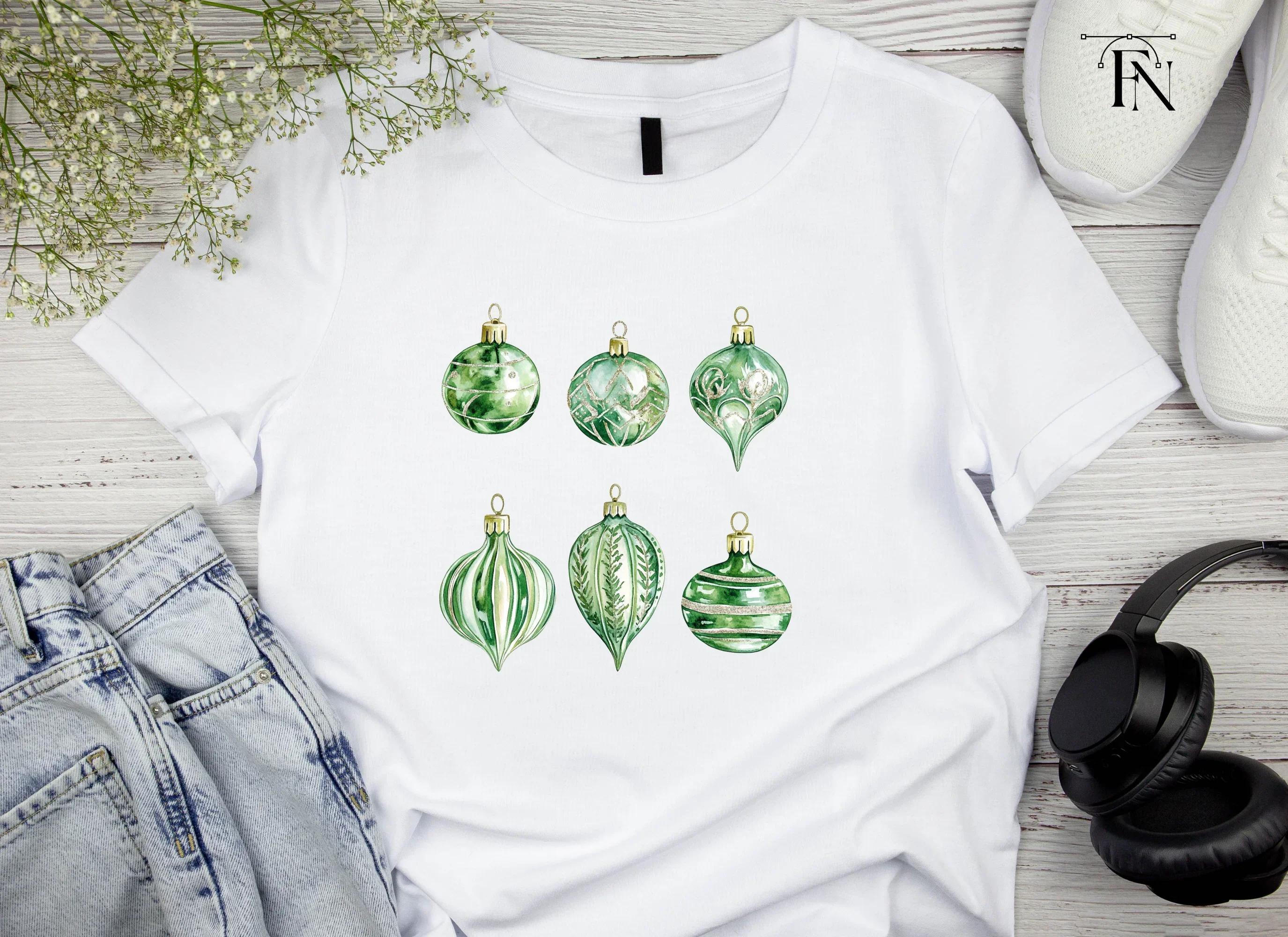 Green Christmas Ornaments Clipart Bundle - Image 4