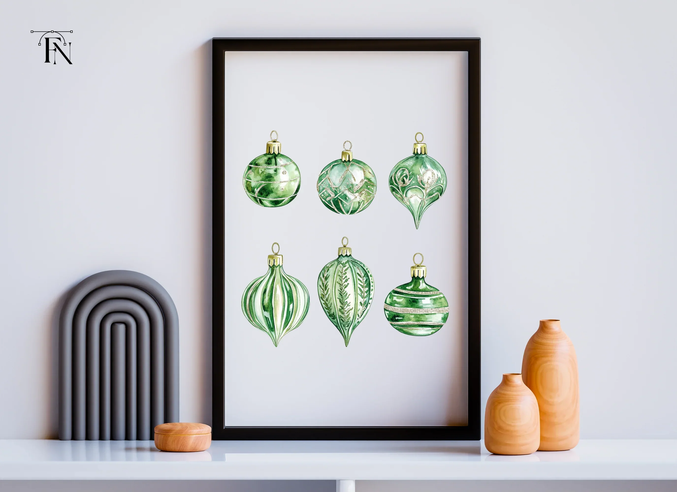 Green Christmas Ornaments Clipart Bundle - Image 6