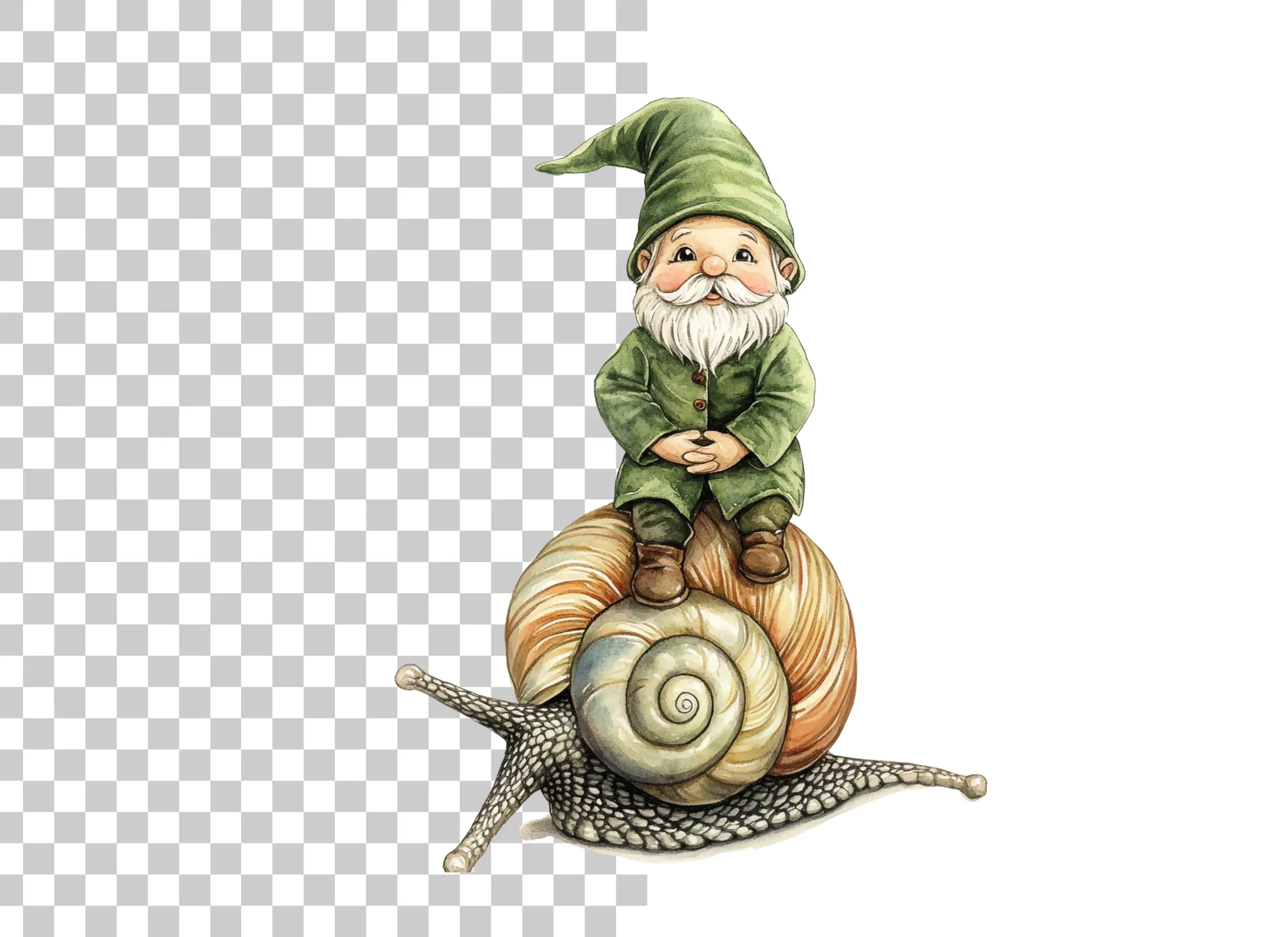 Green Hat Gnomes Riding Snails Clipart Bundle - Image 2