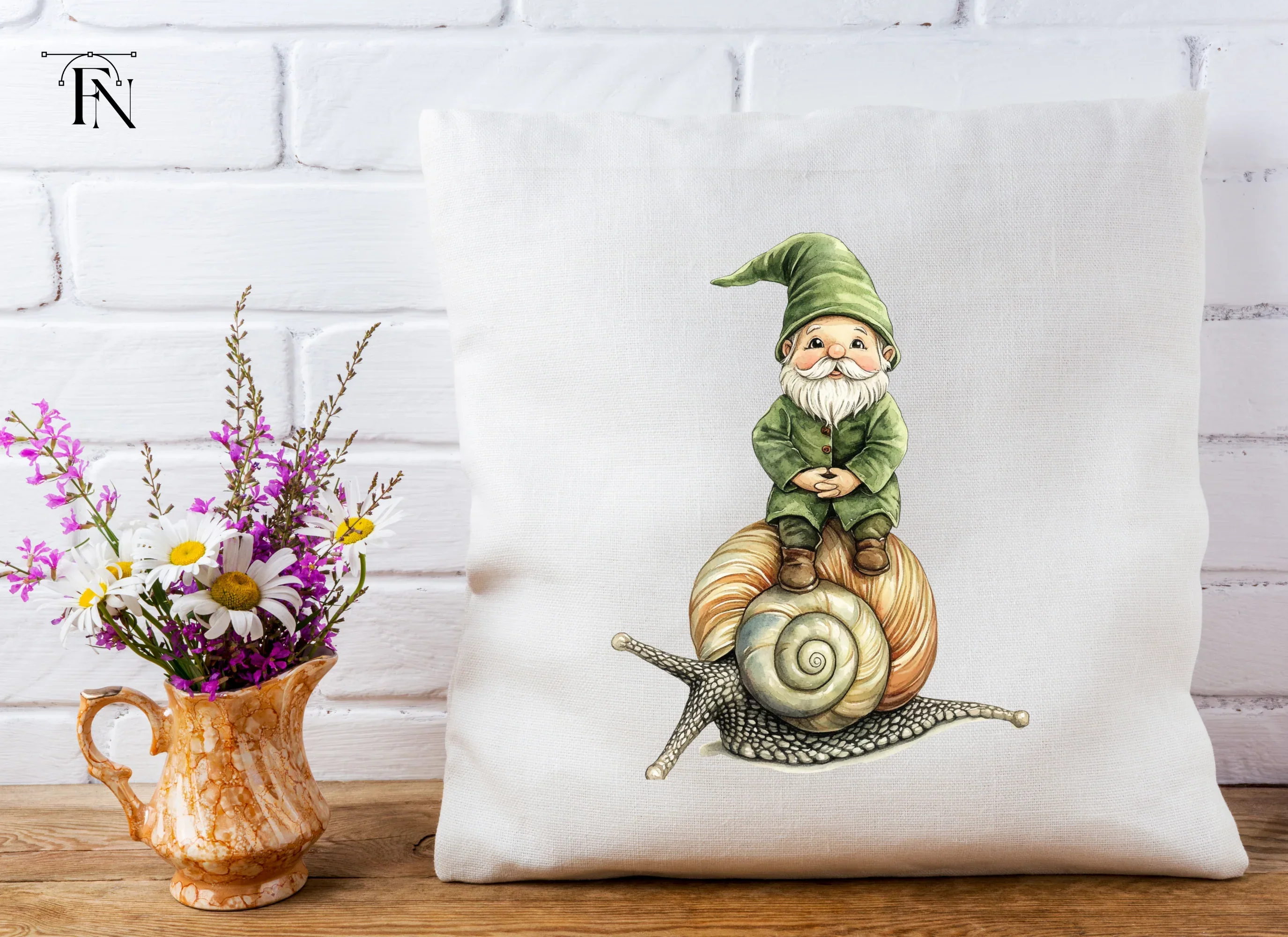 Green Hat Gnomes Riding Snails Clipart Bundle - Image 5