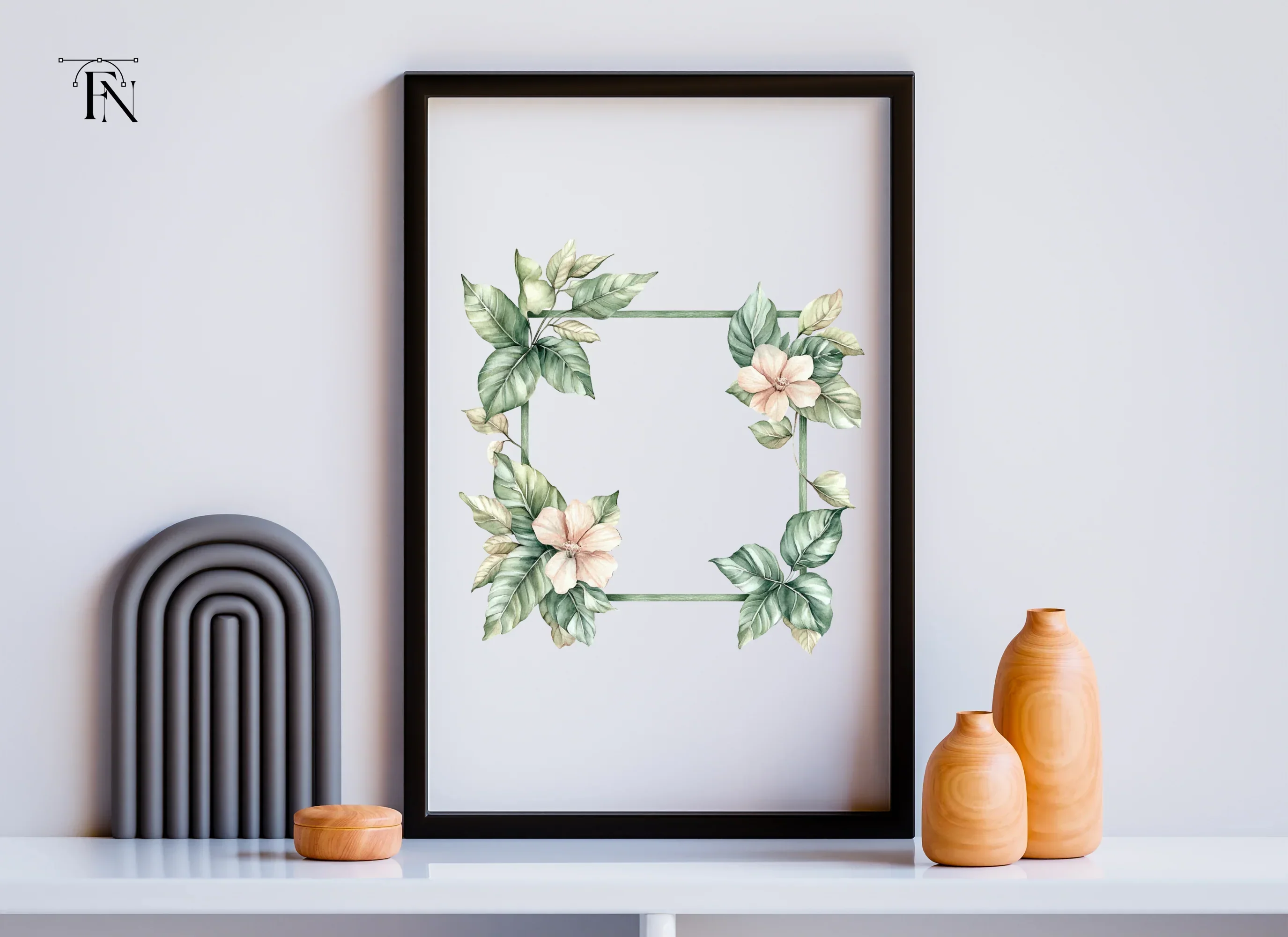 Green Leafy Floral Frames Clipart Bundle - Image 3