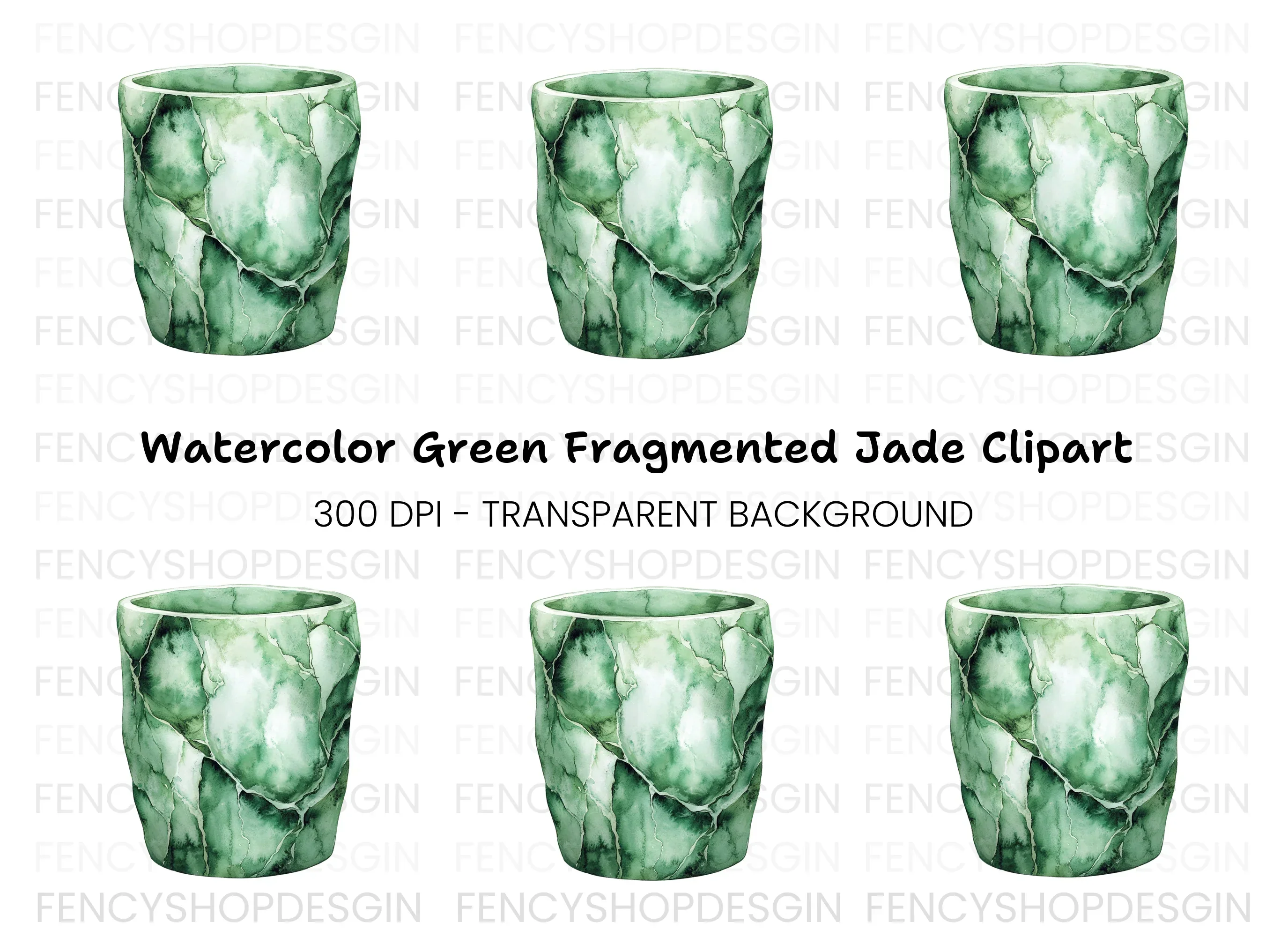 Green Marble Texture Cup Clipart Bundle
