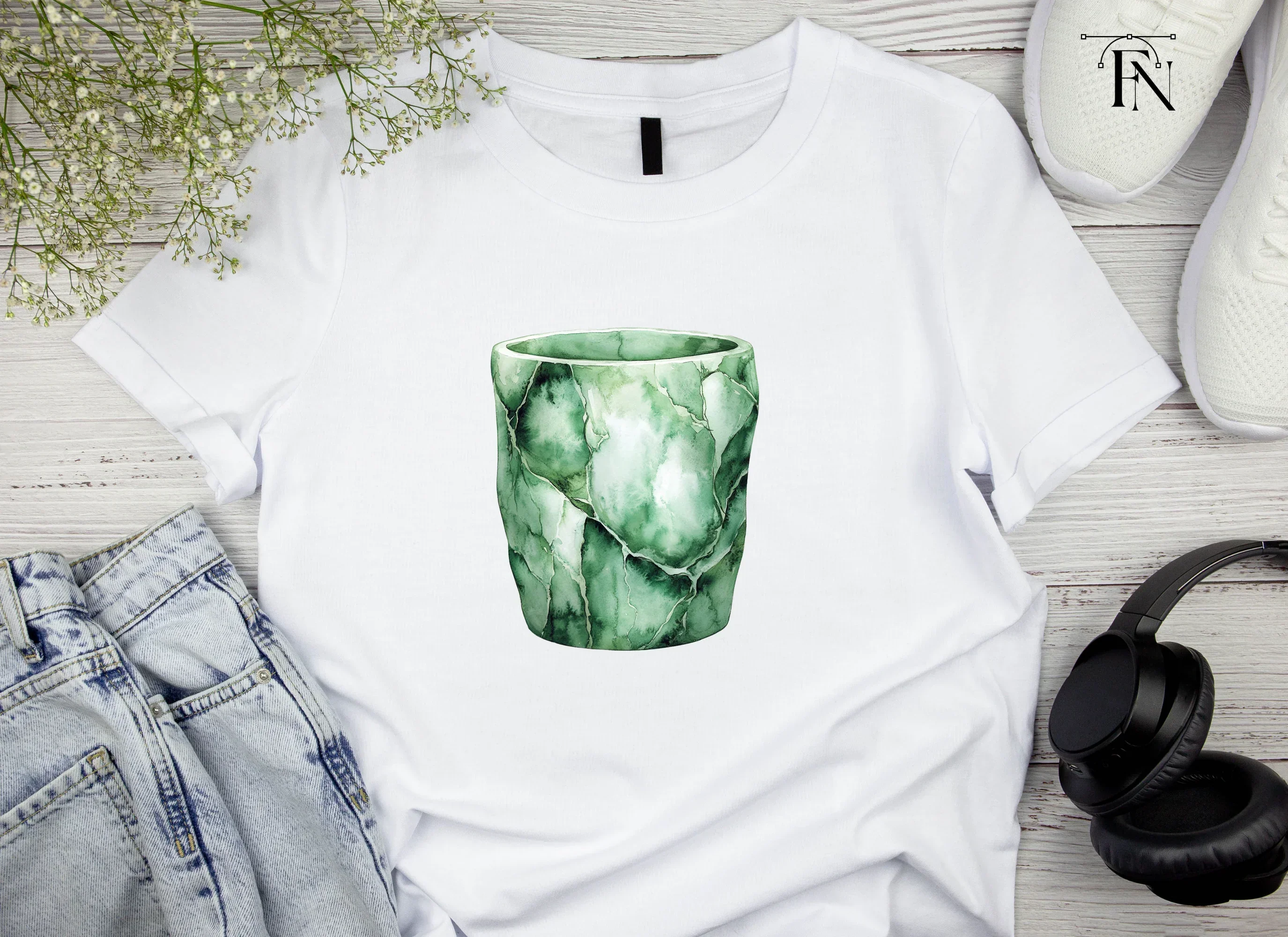 Green Marble Texture Cup Clipart Bundle - Image 4