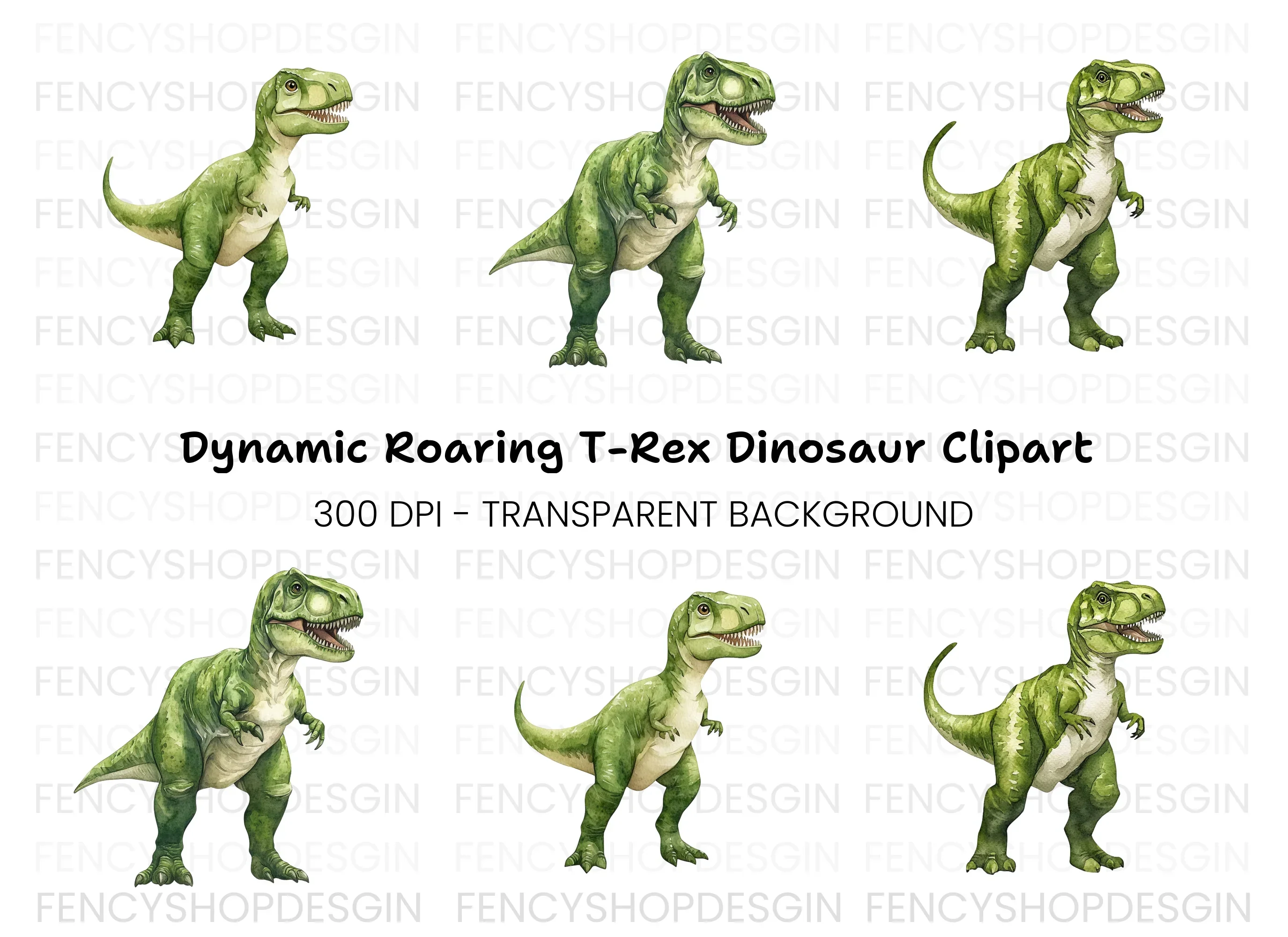 Green Rex Dinosaur Clipart Bundle