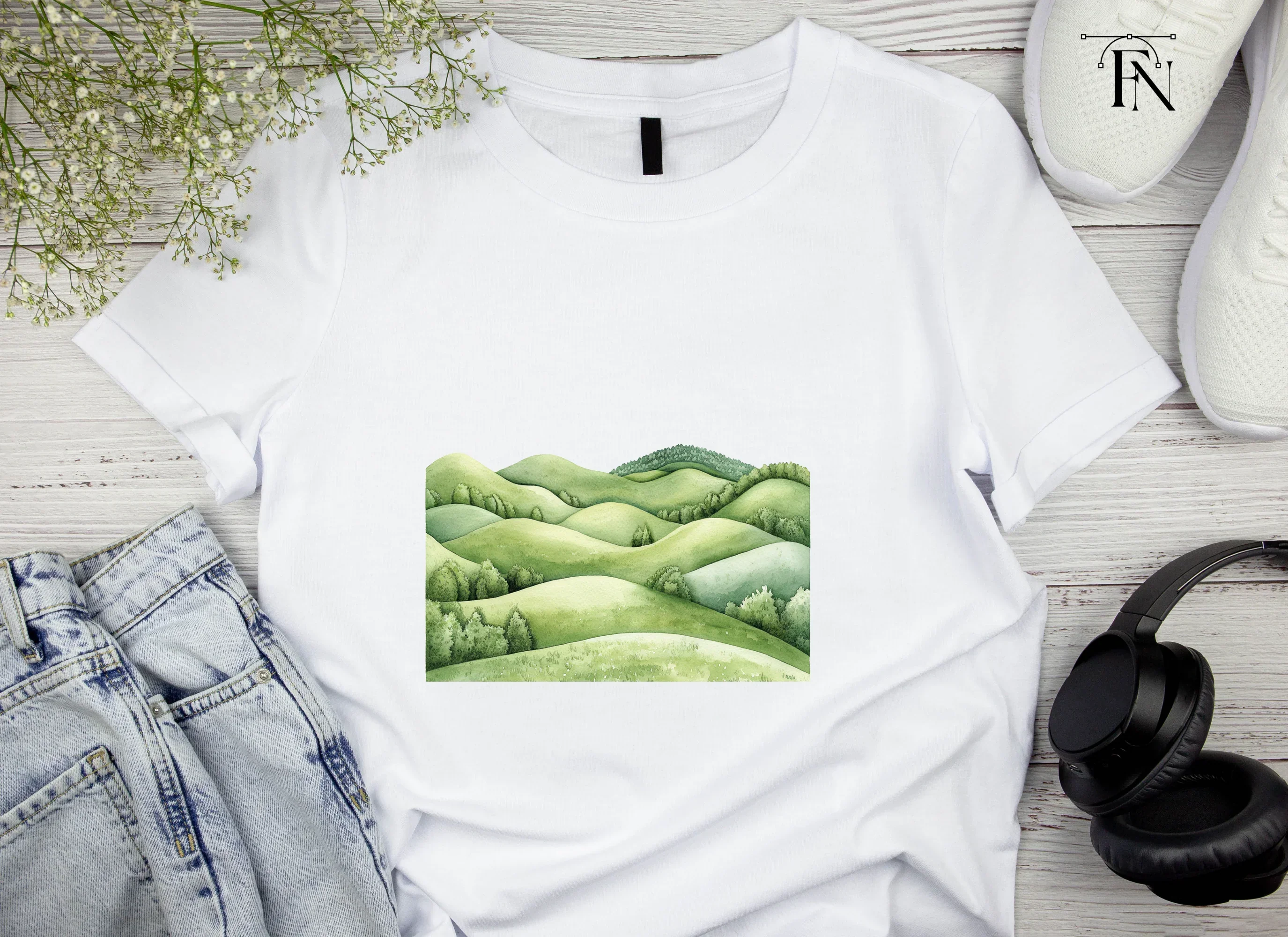Green Rolling Hills Landscape Clipart Bundle - Image 4