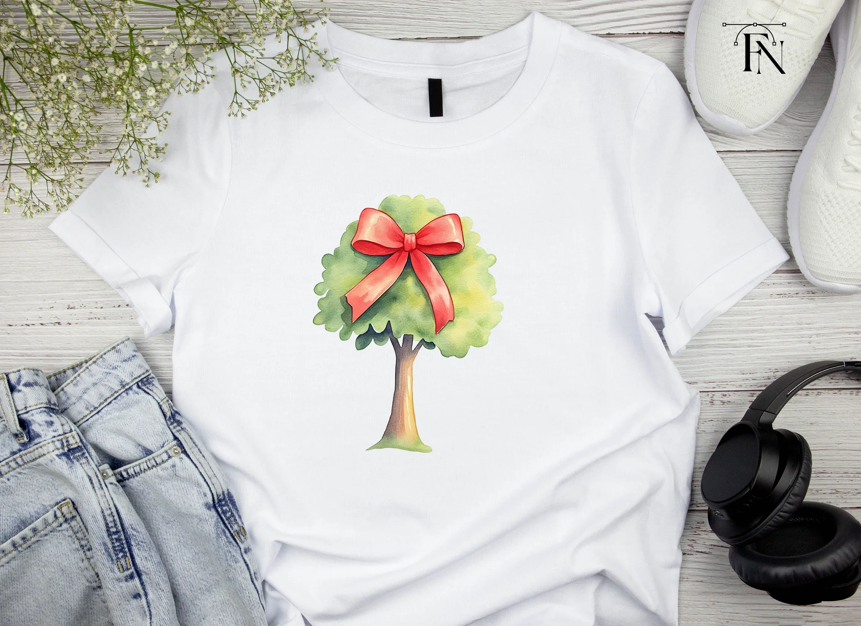 Green Trees with Red Bows Clipart Bundle - Image 4