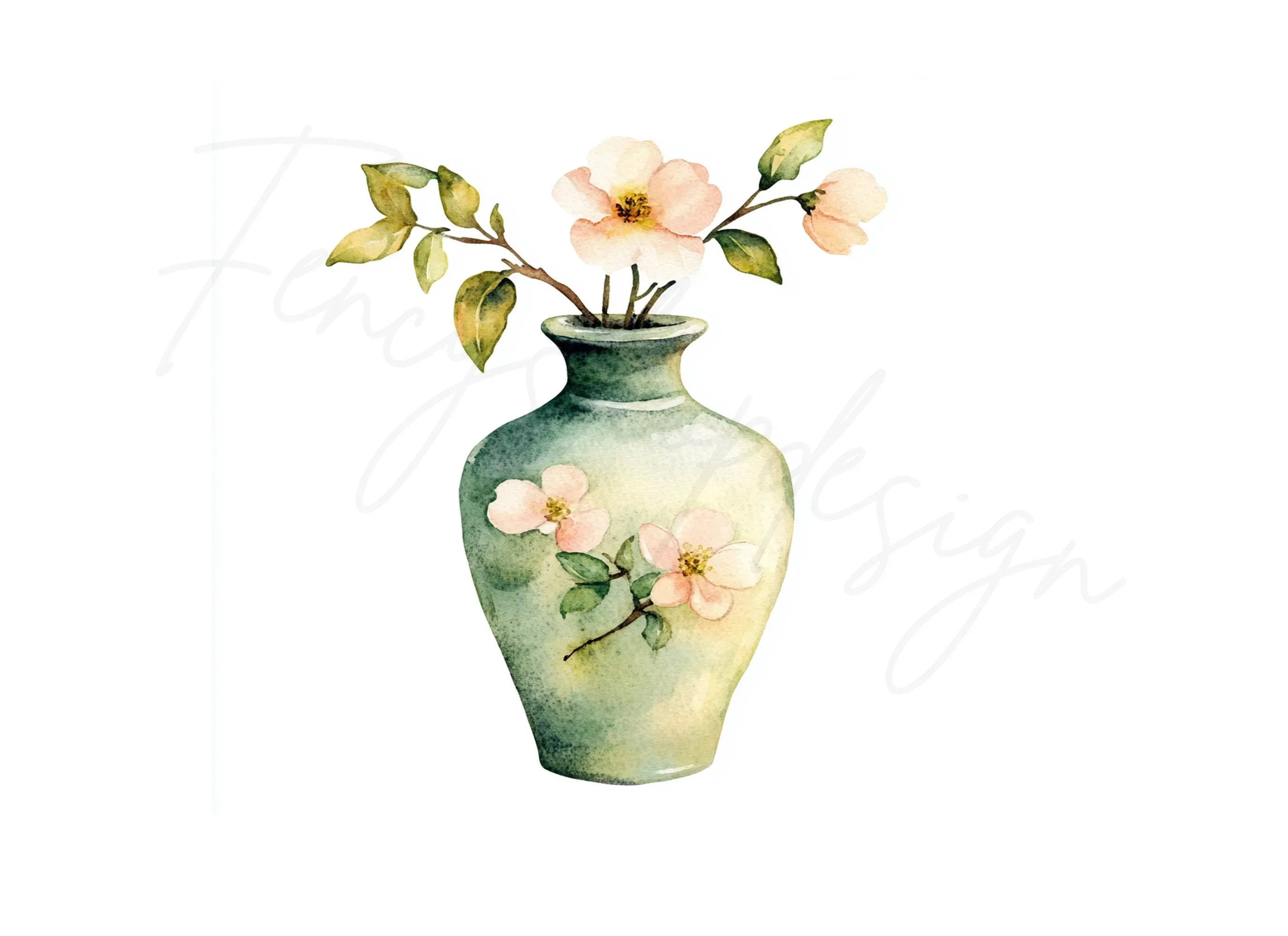 Green Vase Cherry Blossom Clipart Bundle - Image 2