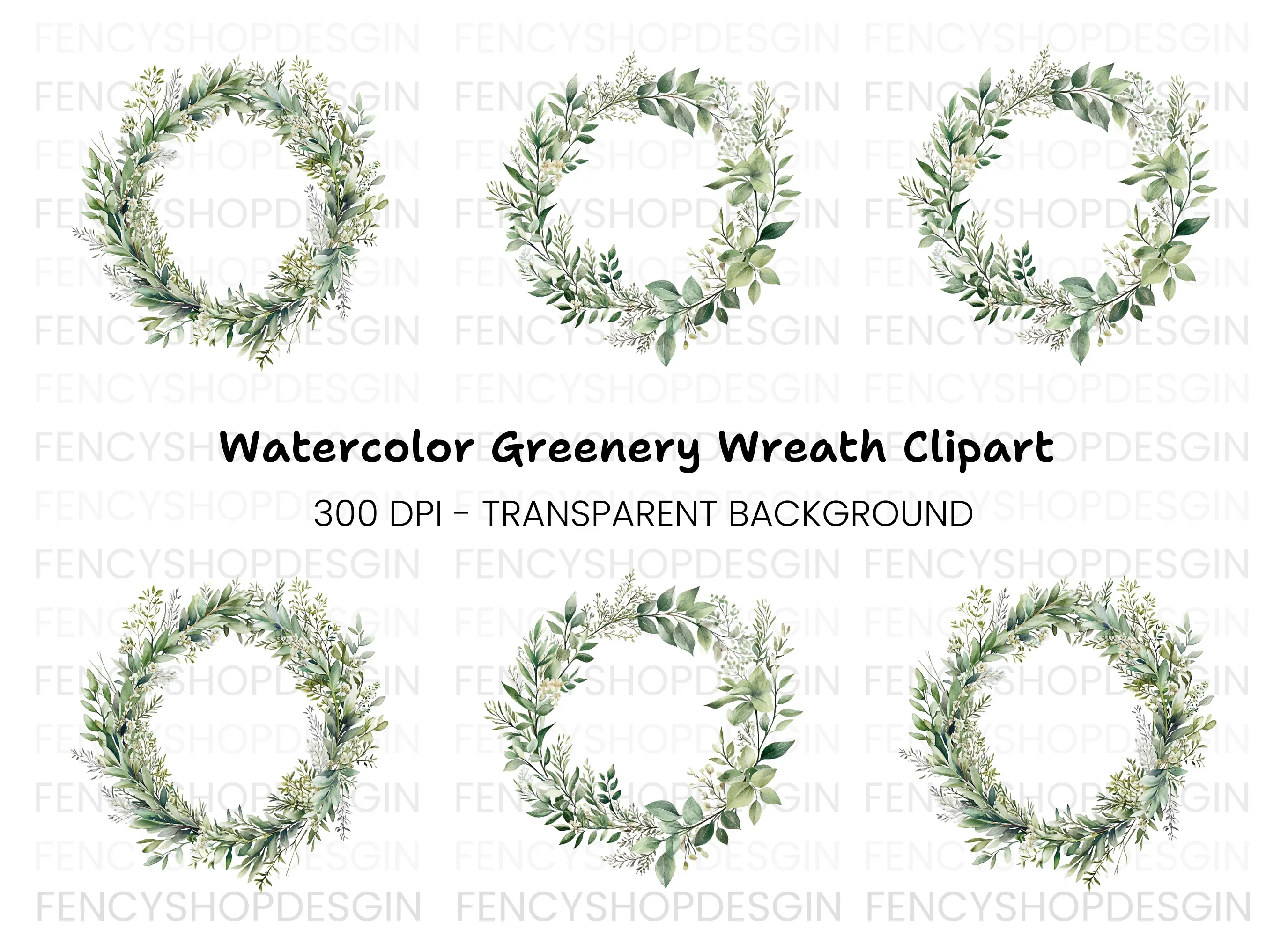 Greenery Wreaths Clipart Bundle