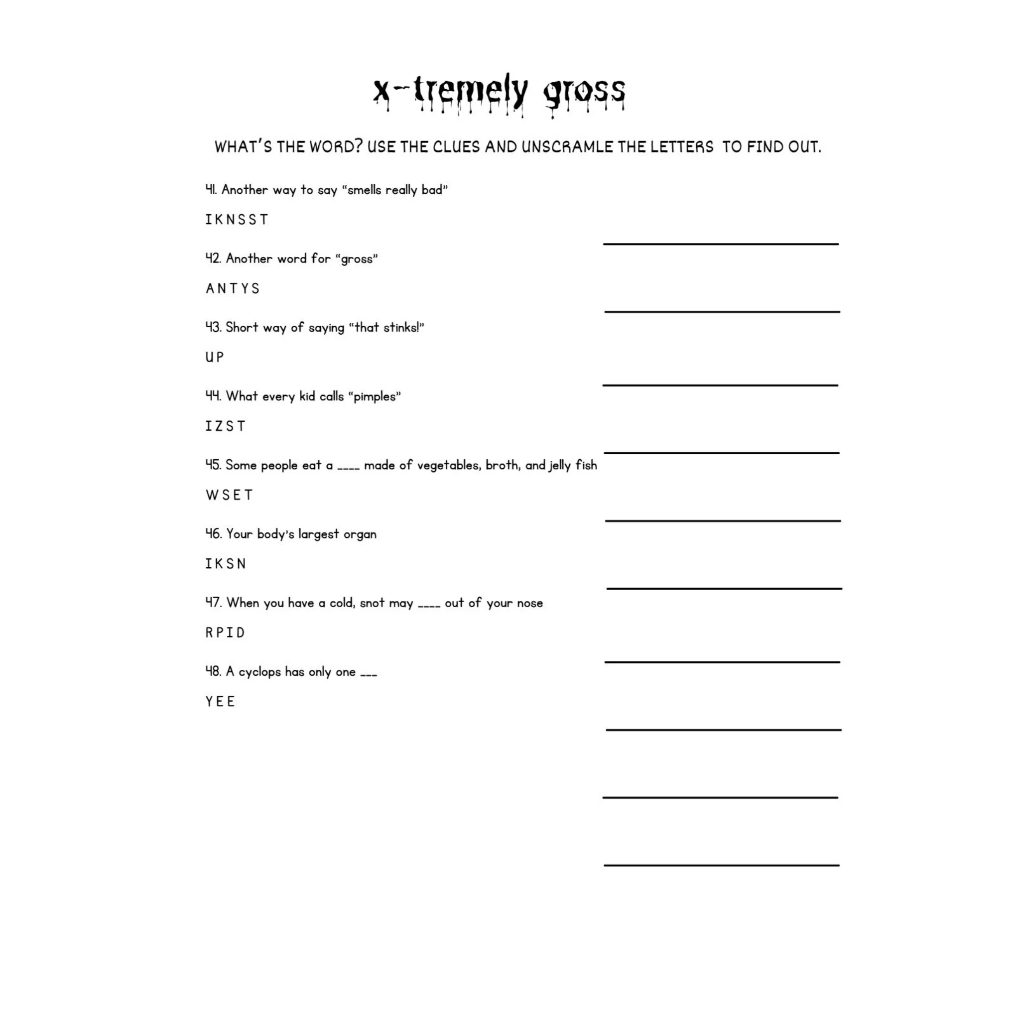 Gross Facts Human Body Unscramble Worksheets - Image 4