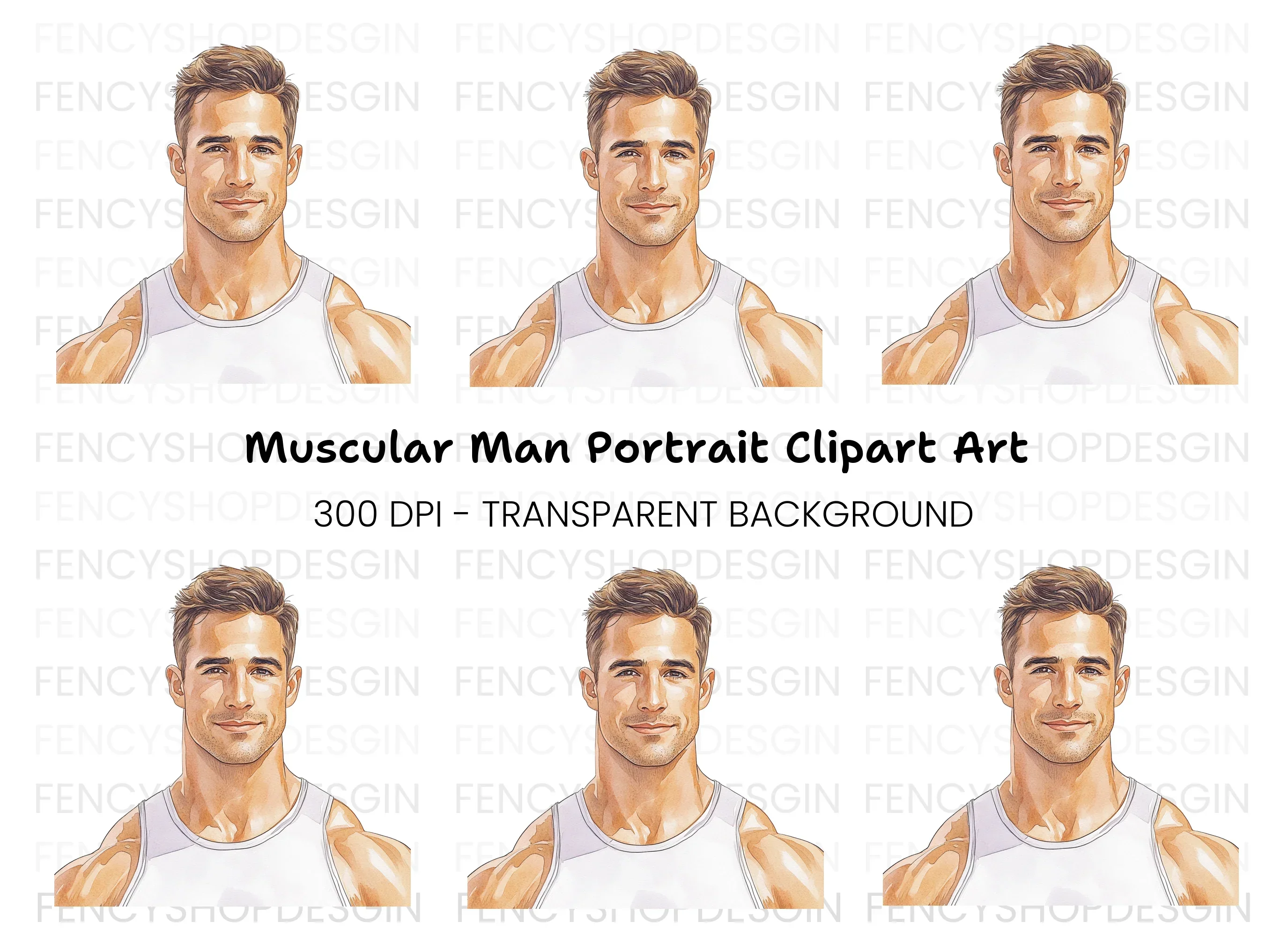 Handsome Fitness Man Portrait Clipart Bundle