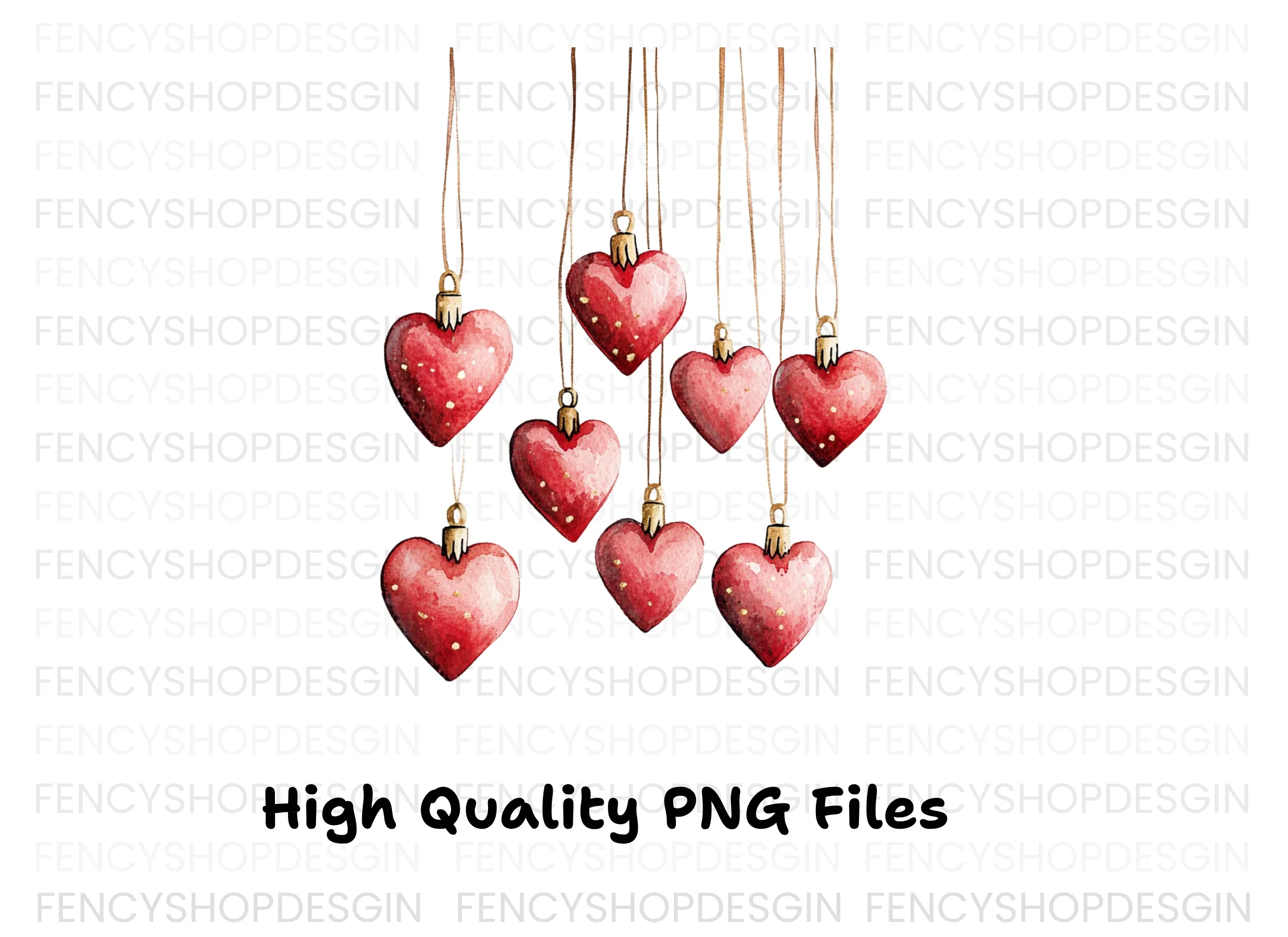 Hanging Red Heart Ornaments Clipart Bundle - Image 4