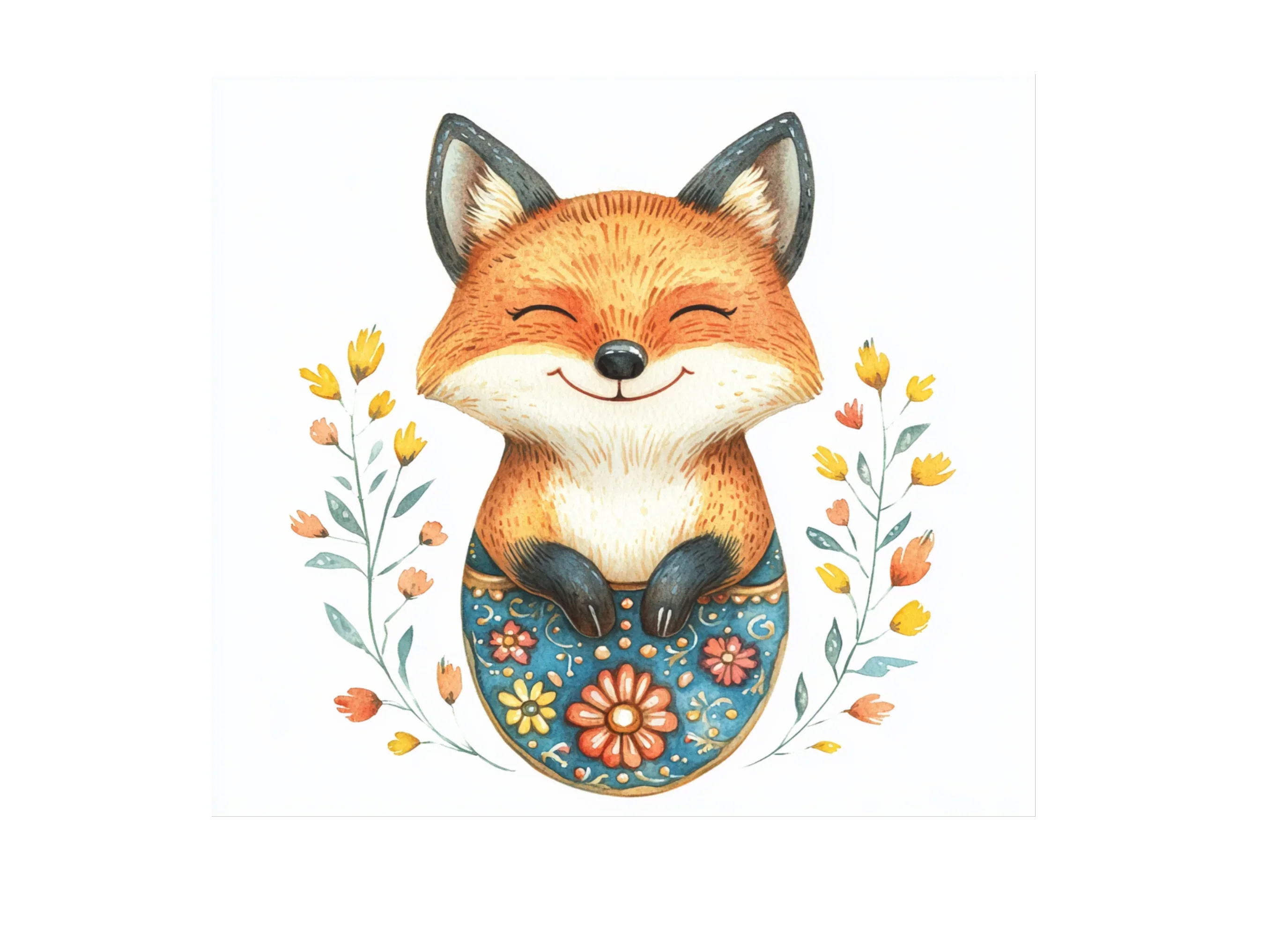 Happy Fox in Floral Egg Clipart Bundle - Image 2
