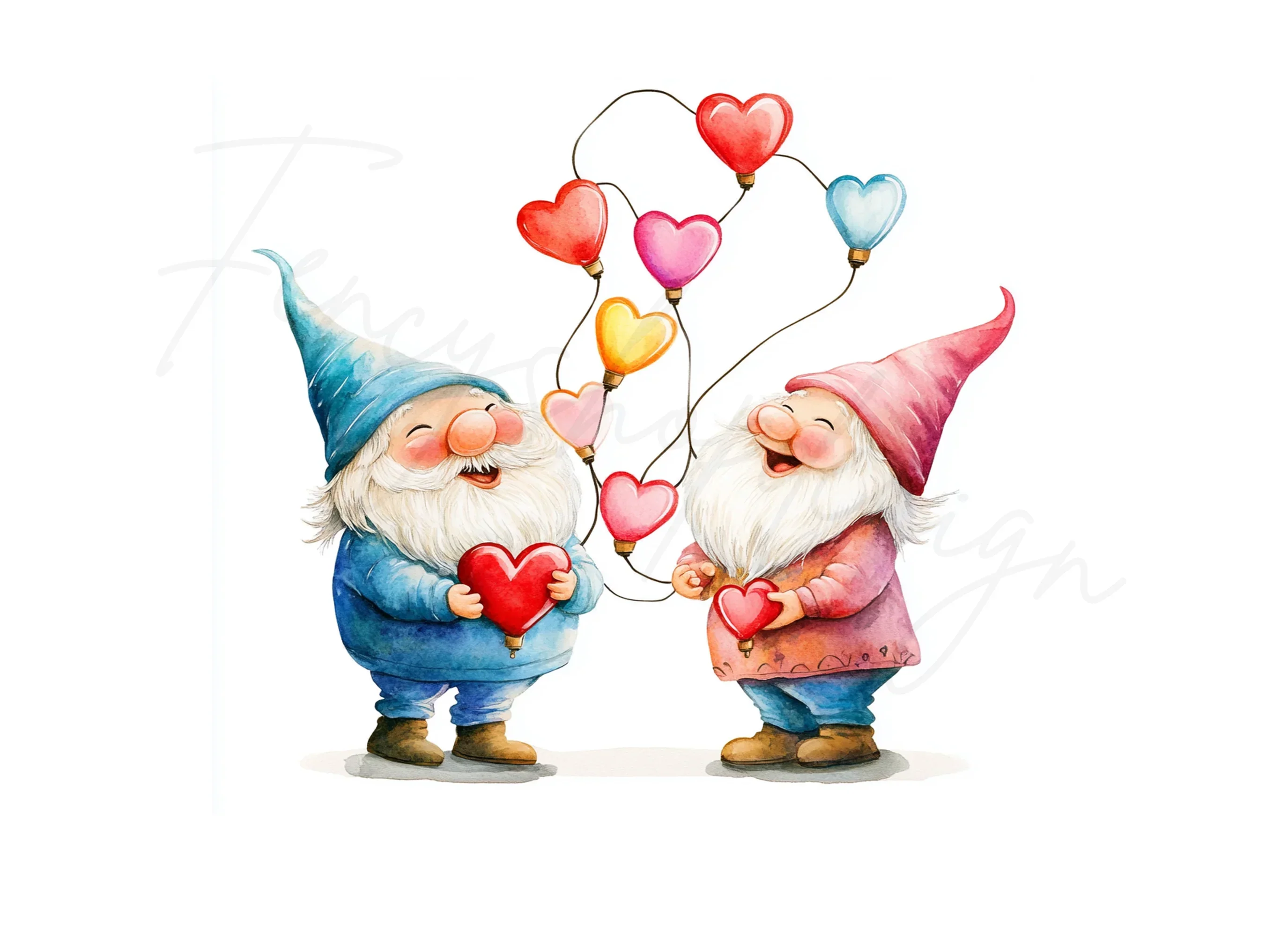 Happy Gnomes with Heart String Lights Clipart Bundle - Image 2