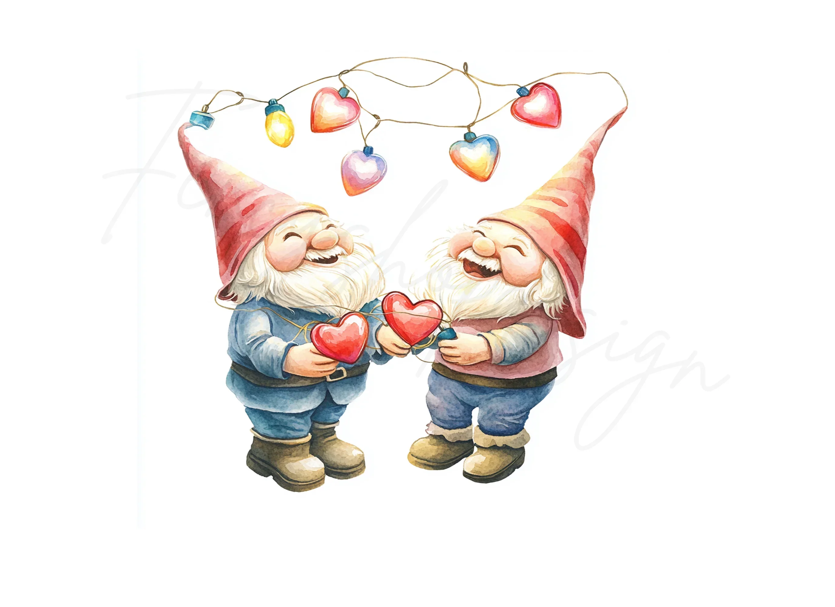 Happy Gnomes with Heart String Lights Clipart Bundle - Image 3