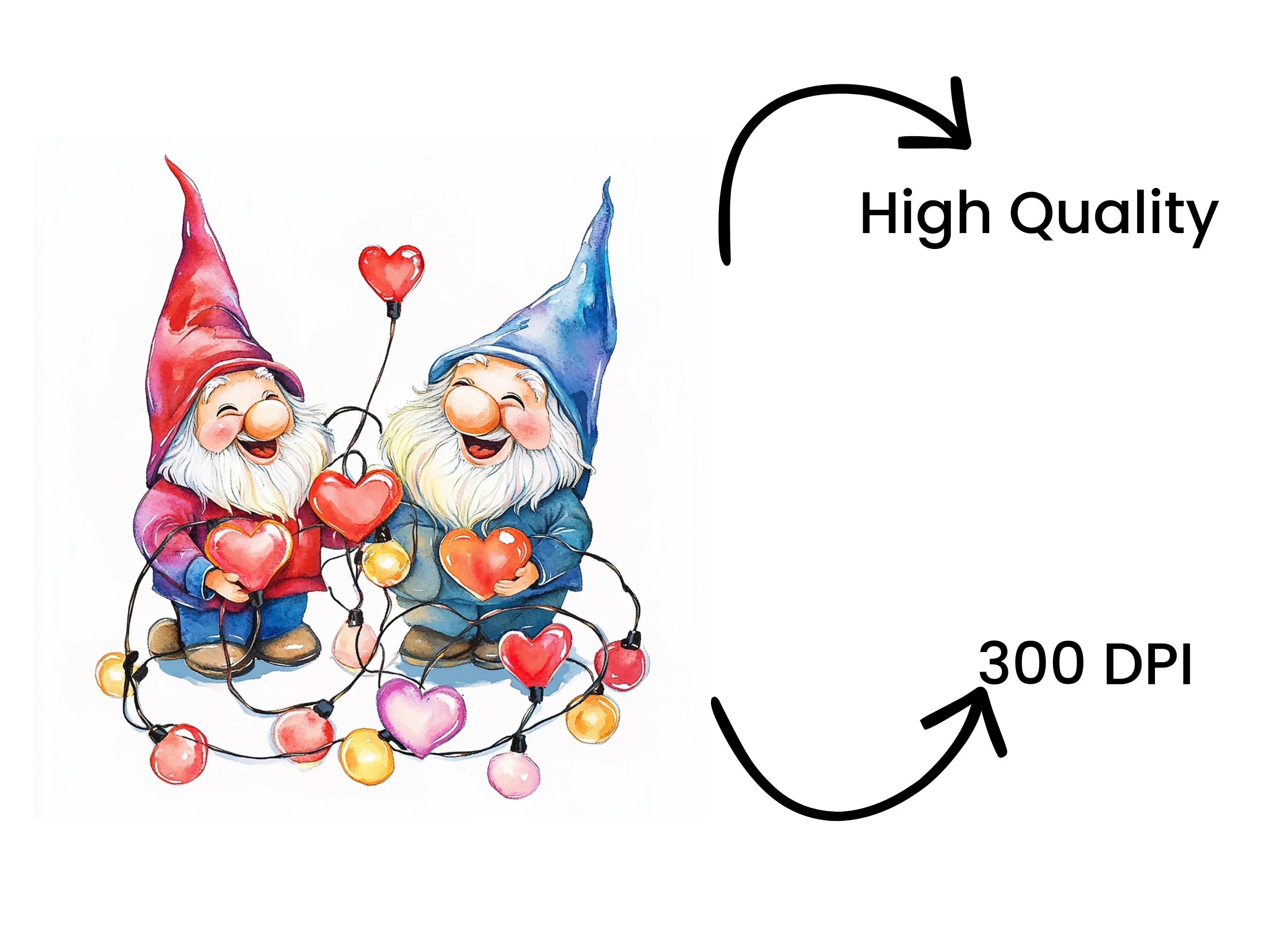 Happy Gnomes with Heart String Lights Clipart Bundle - Image 4