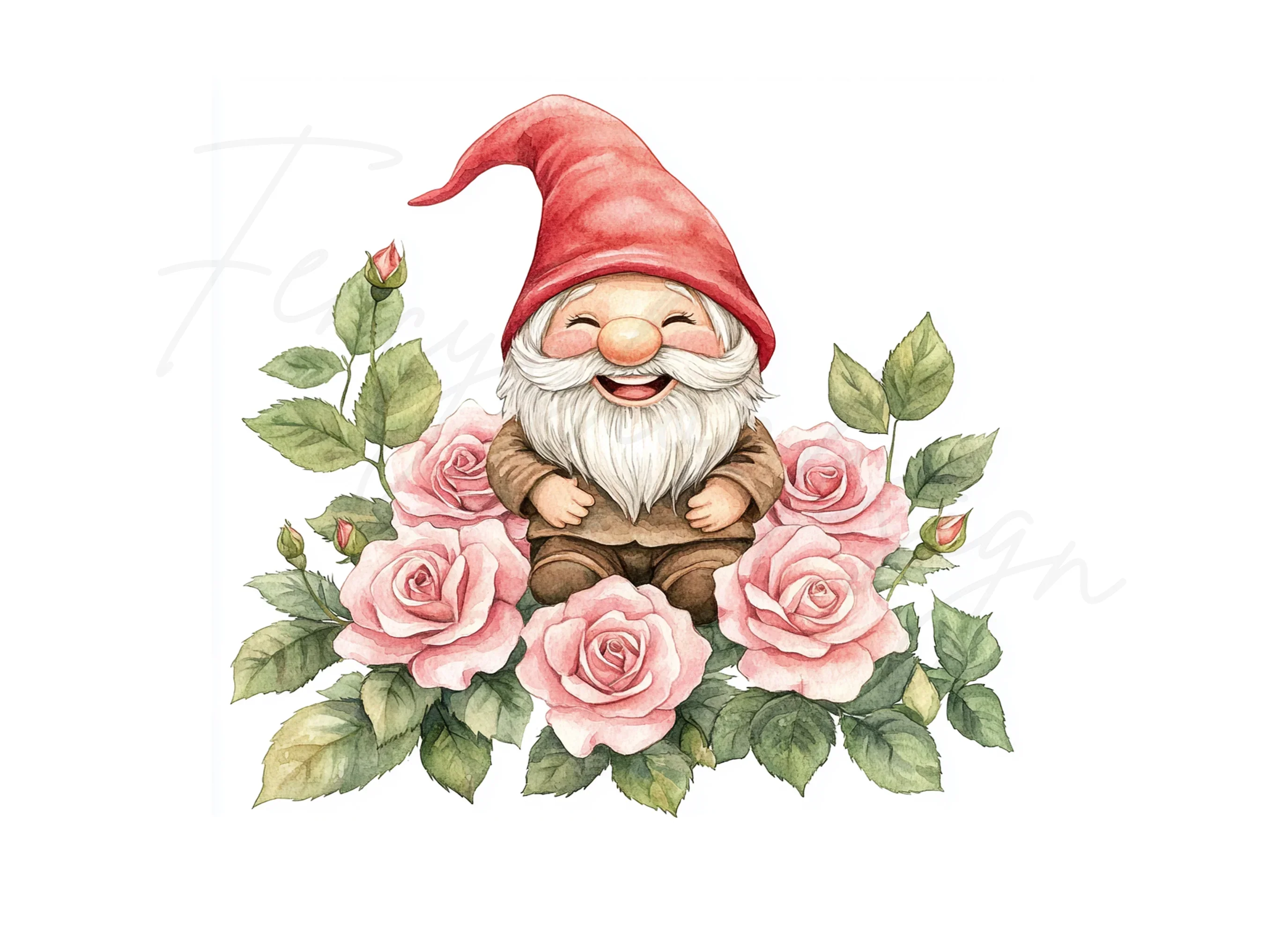 Happy Gnomes with Pink Roses Clipart Bundle - Image 2