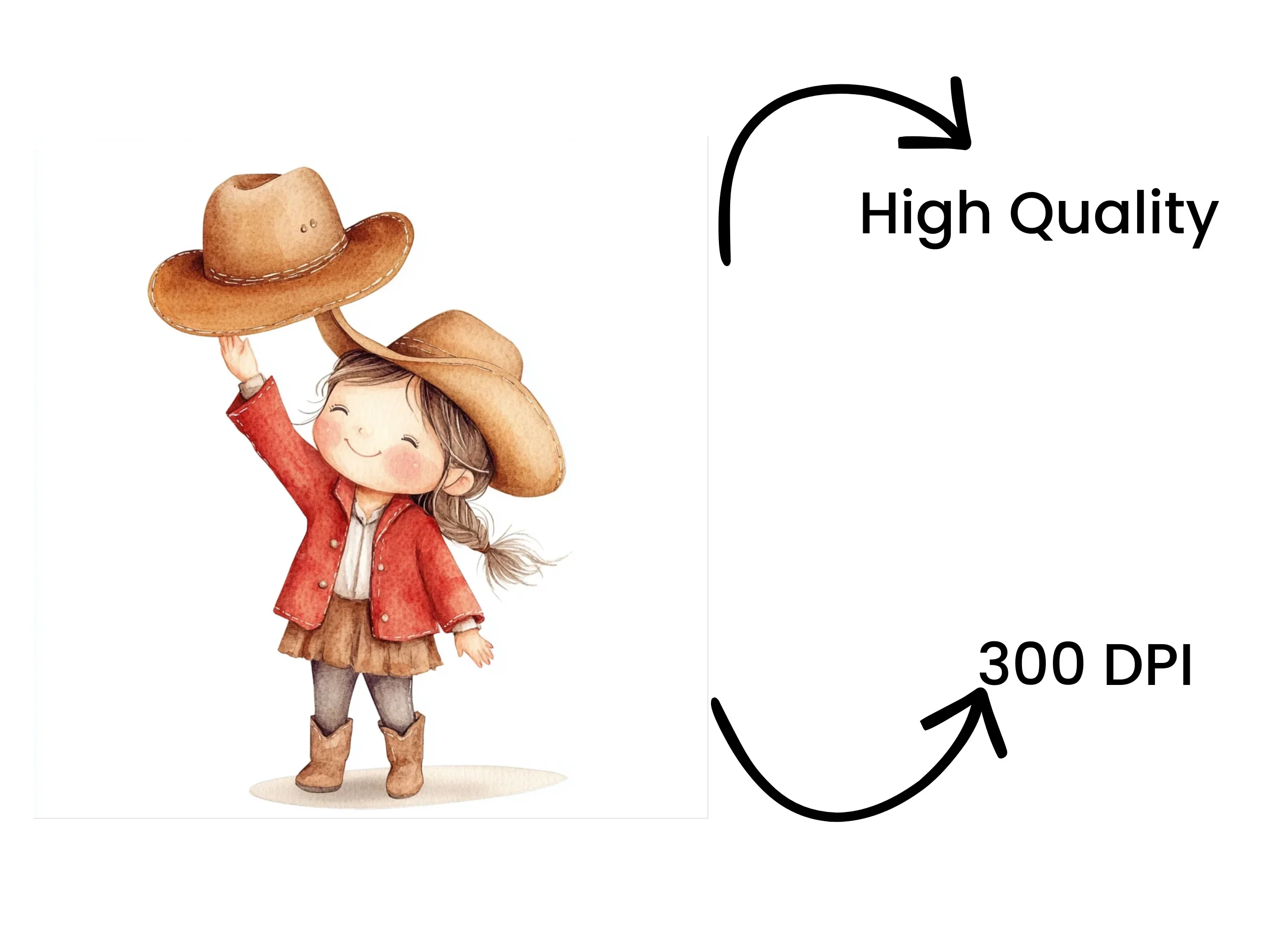 Happy Little Cowgirls with Hats Clipart Bundle - Image 4