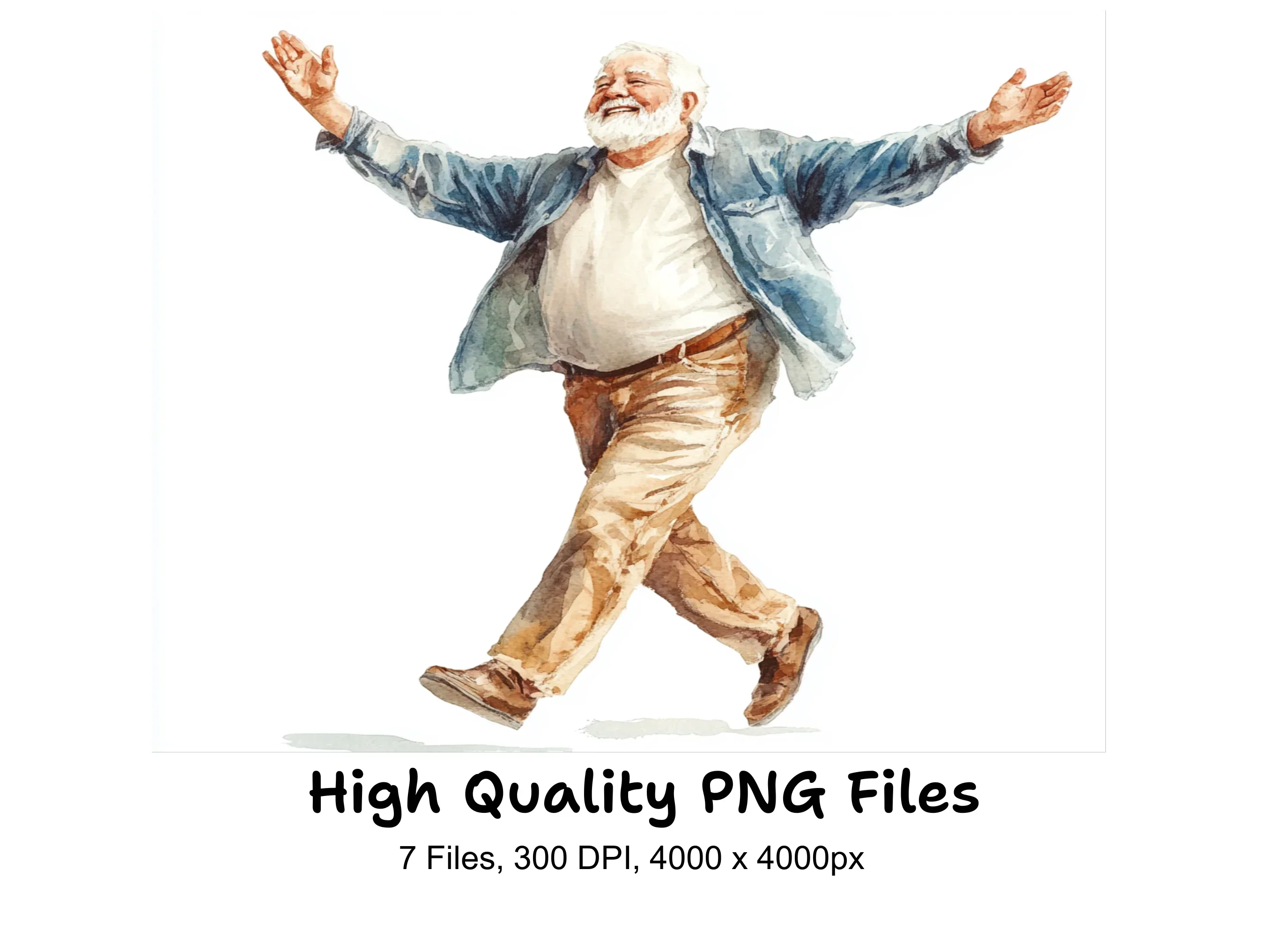 Happy Senior Men Illustrations Clipart Bundle