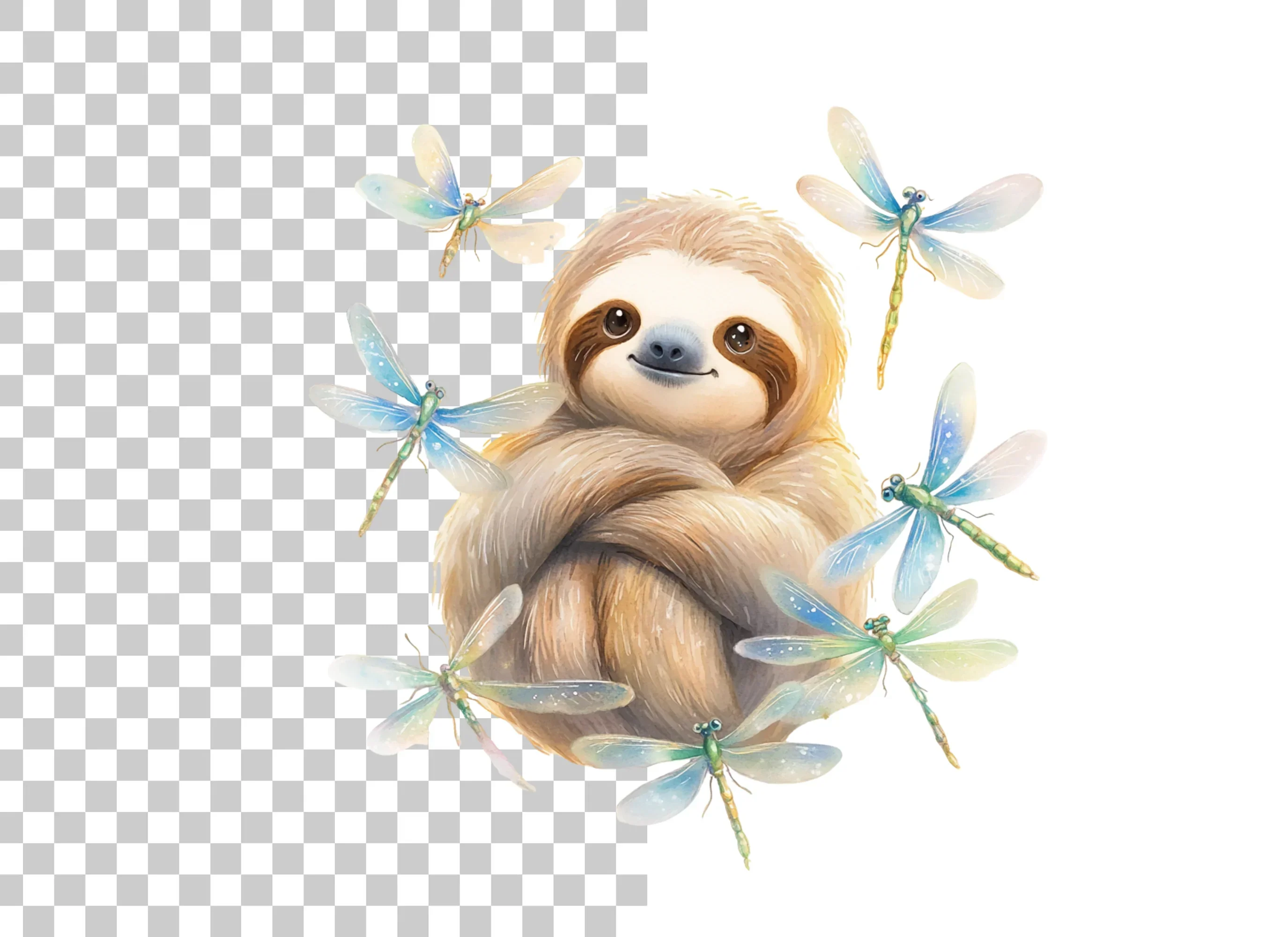 Happy Sloth with Dragonflies Clipart Bundle - Image 2