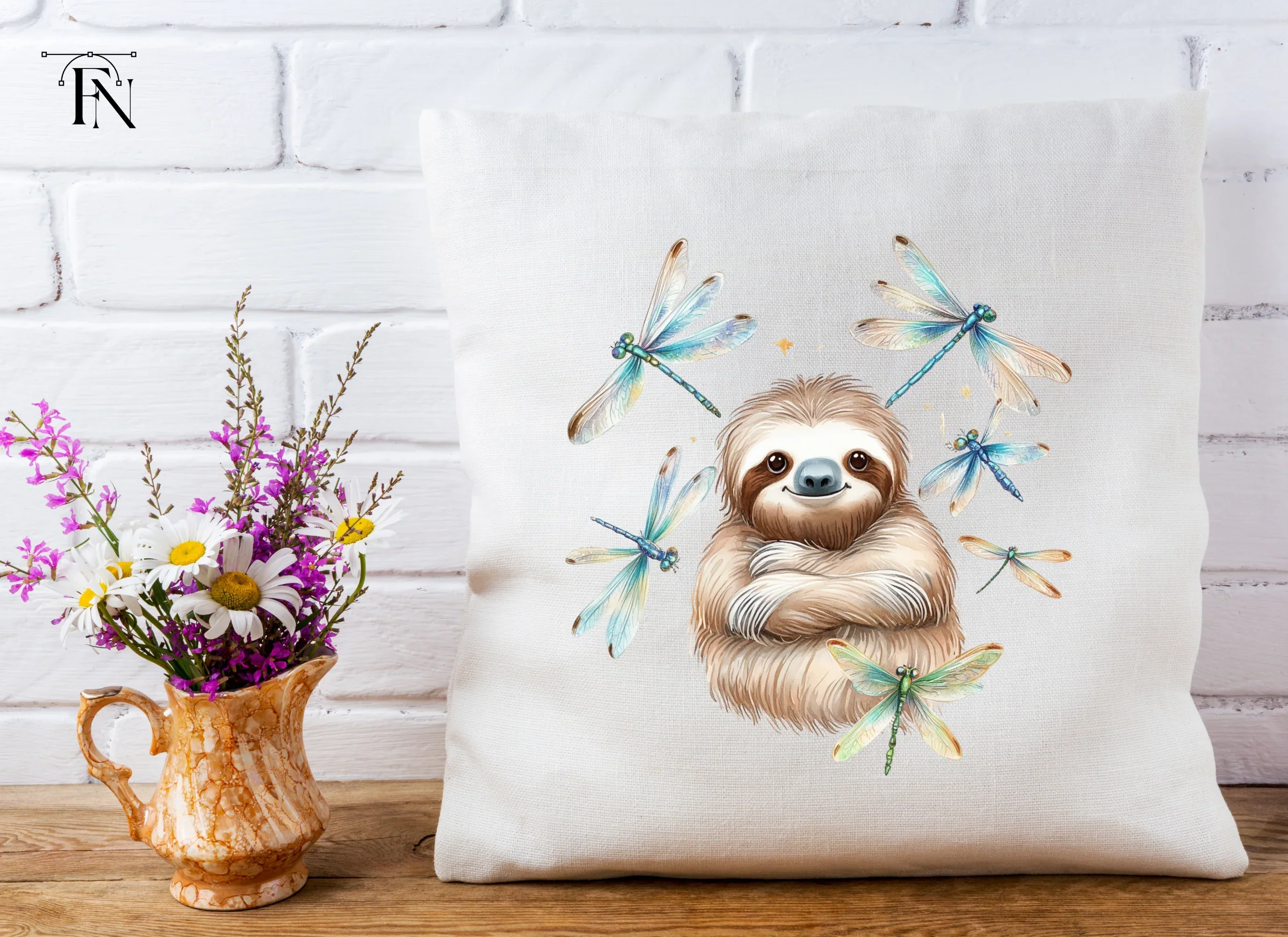 Happy Sloth with Dragonflies Clipart Bundle - Image 5