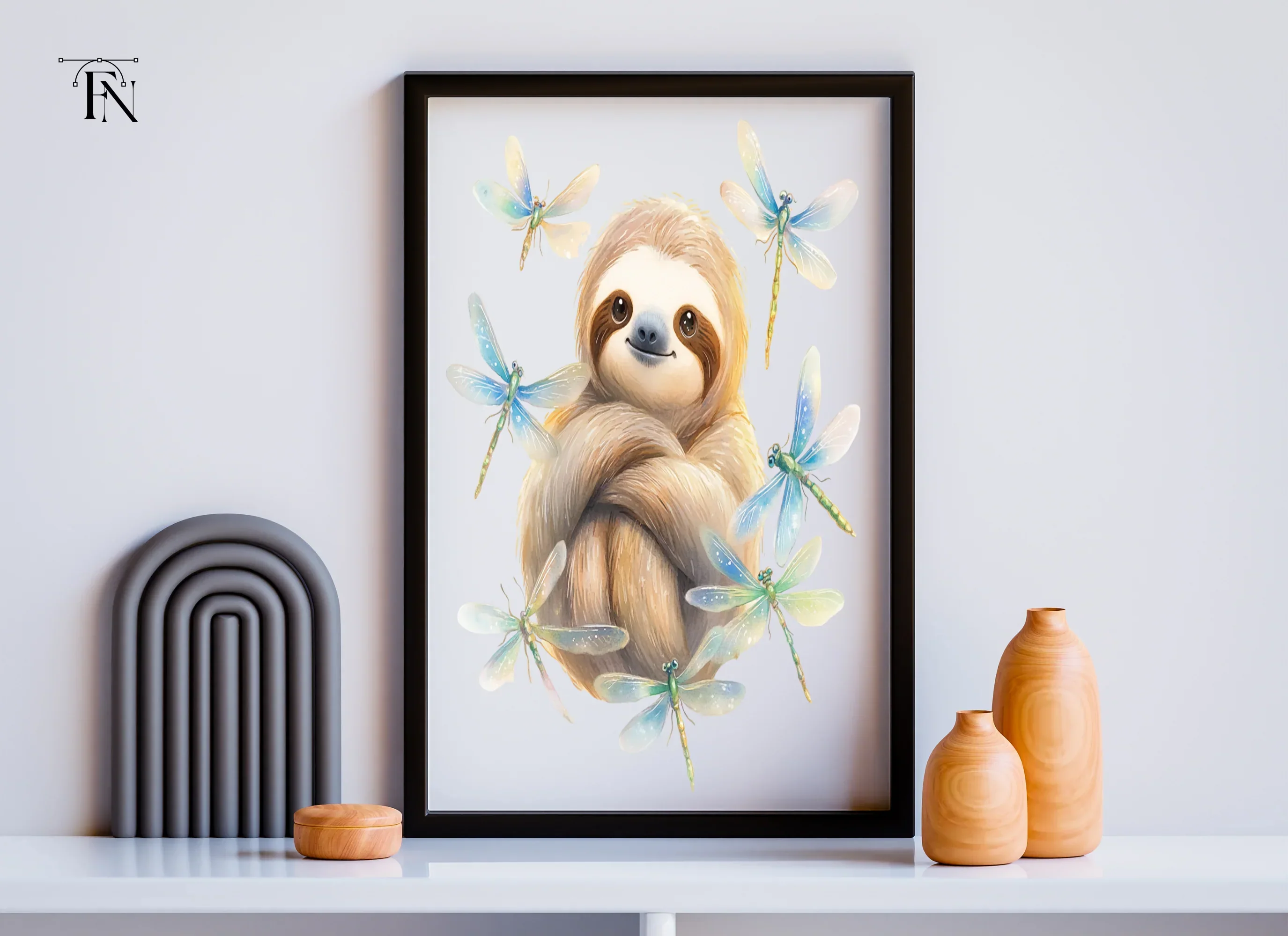 Happy Sloth with Dragonflies Clipart Bundle - Image 6