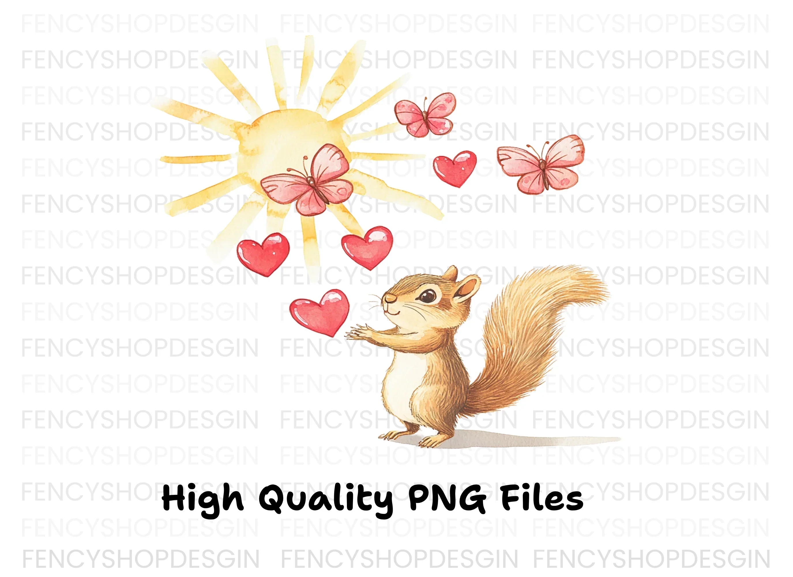 Happy Squirrel with Hearts and Butterflies Clipart Bundle - Image 3