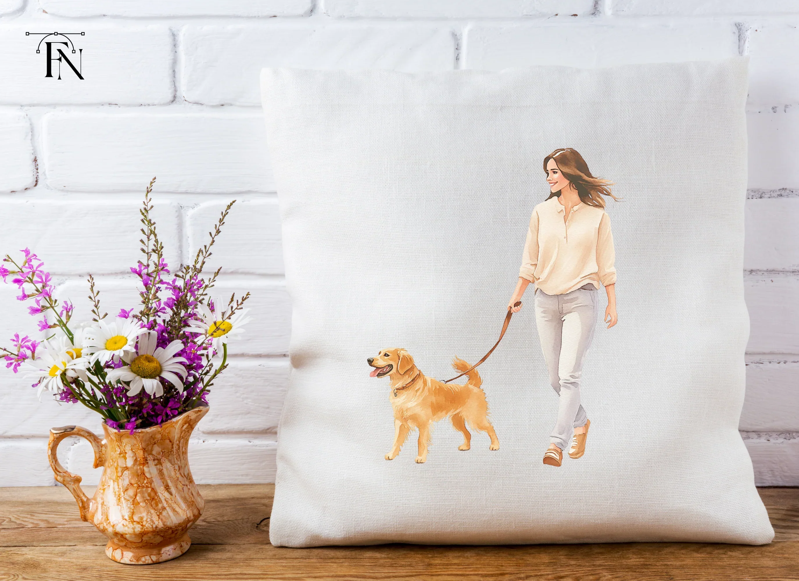 Happy Woman Walking Golden Retriever Clipart Bundle - Image 4