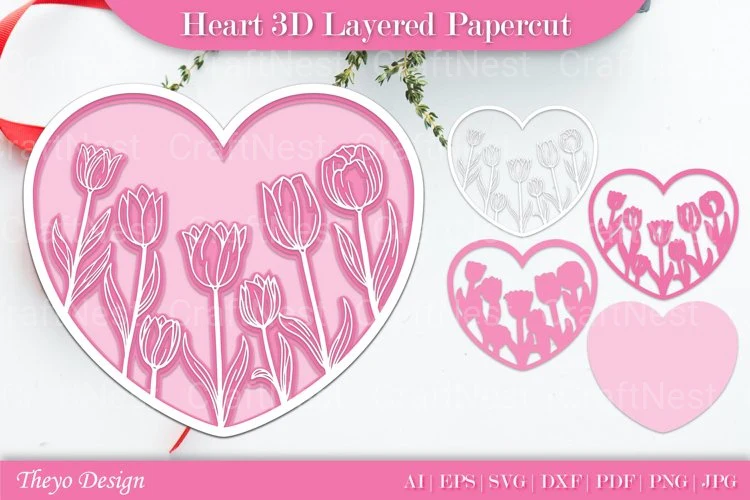 Heart D Layered Papercut SVG Bundle