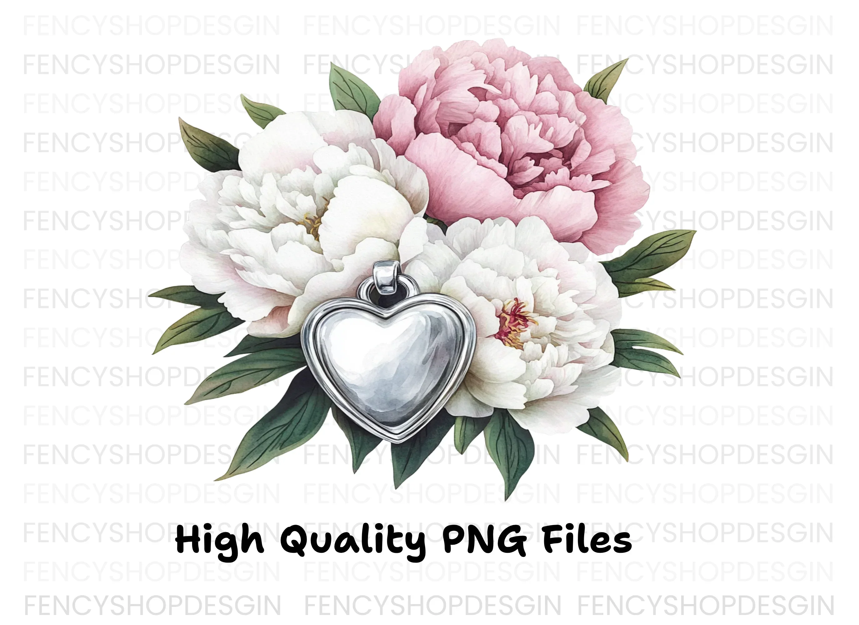 Heart Locket Peony Clipart Bundle - Image 3