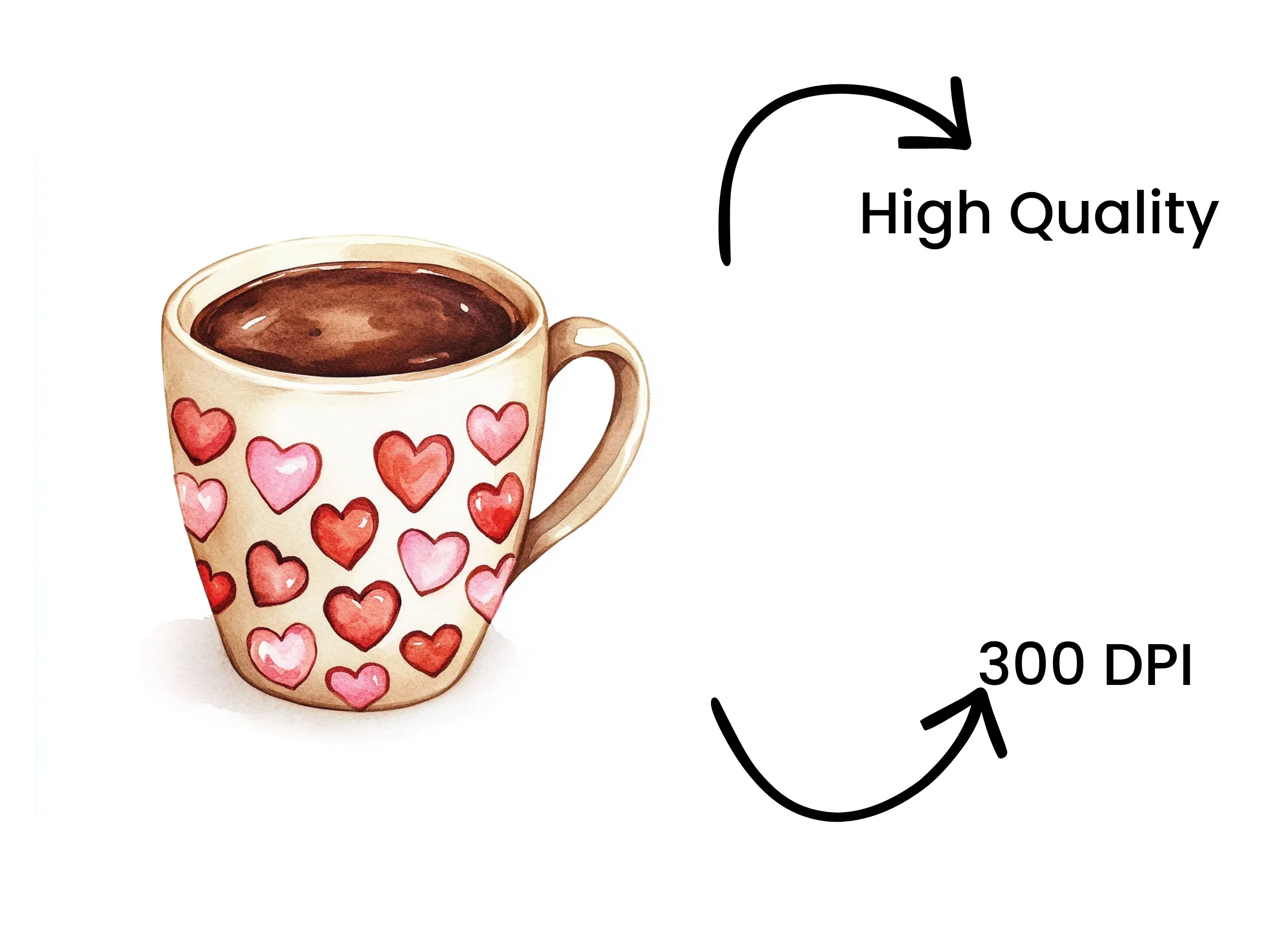 Heart Patterned Hot Chocolate Mugs Clipart Bundle - Image 4