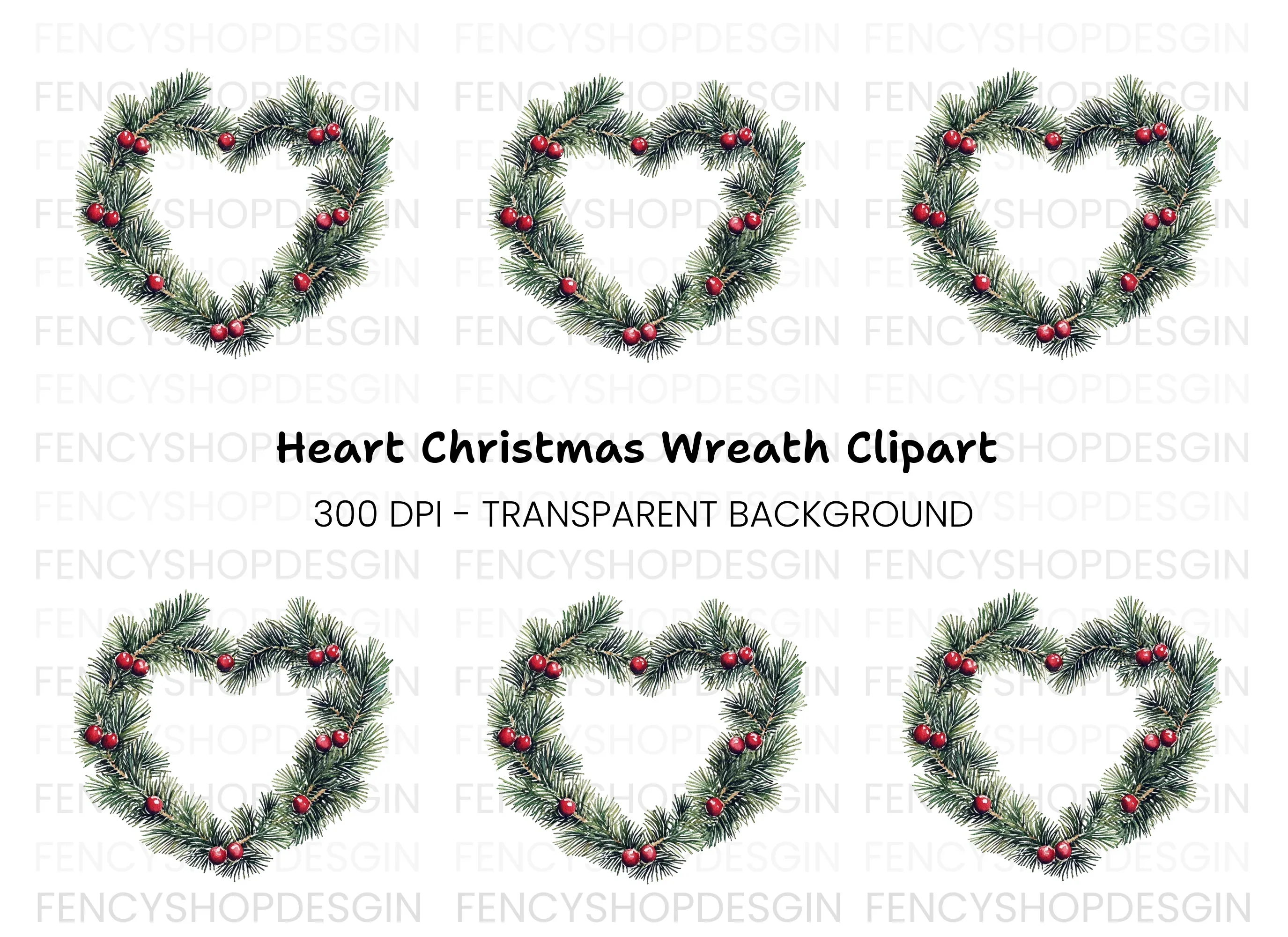 Heart Shaped Christmas Wreath Clipart Bundle