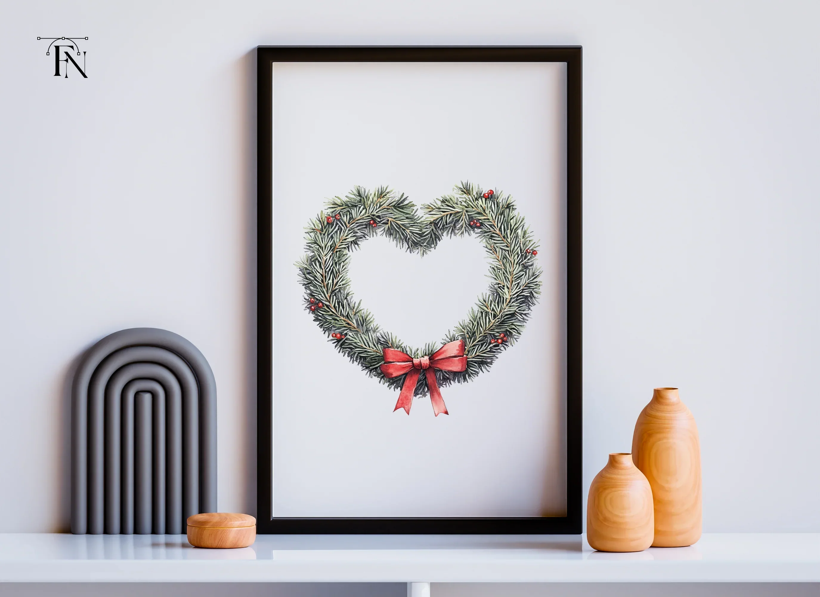 Heart Shaped Christmas Wreath Clipart Bundle - Image 6