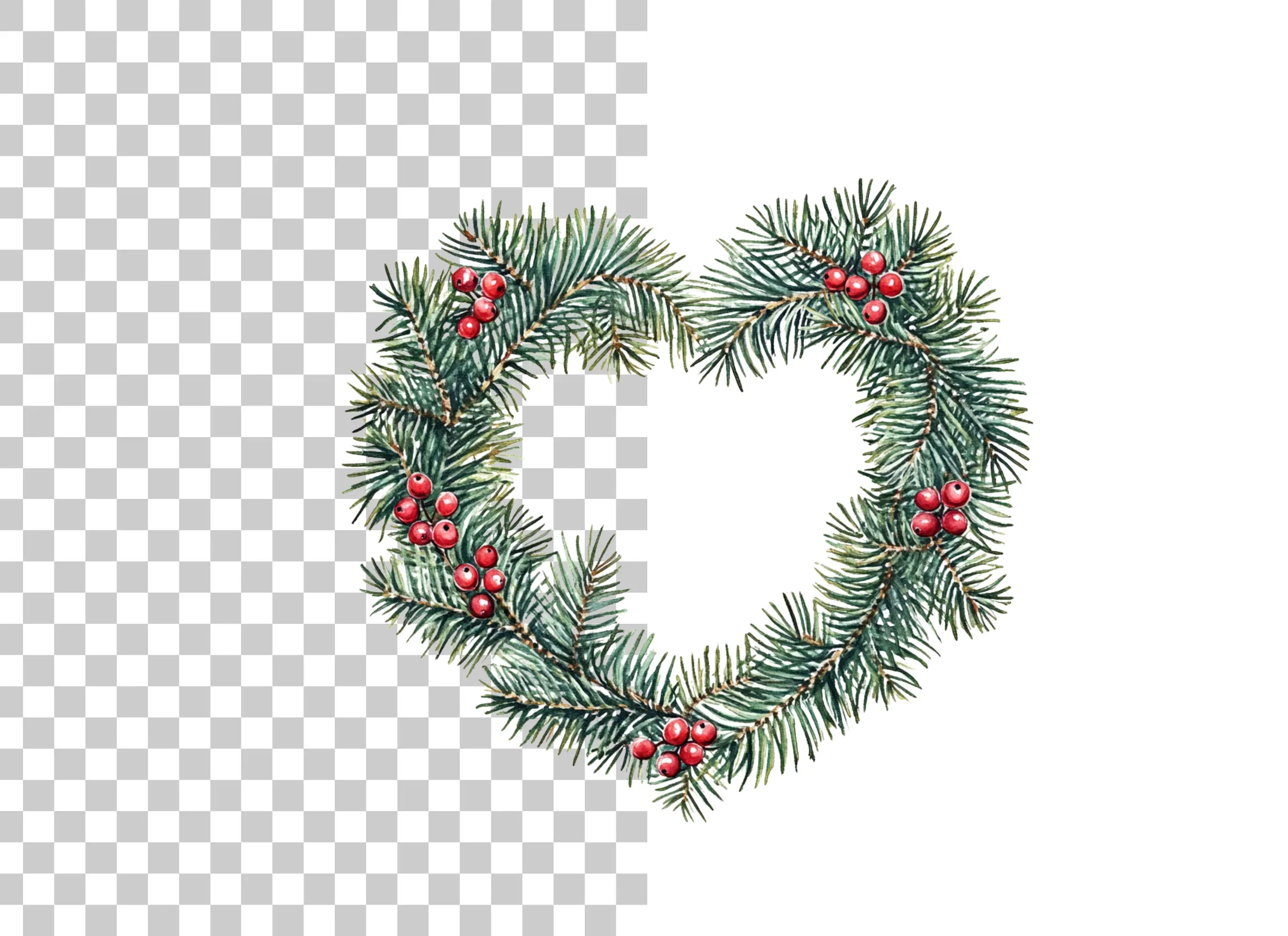 Heart Shaped Pine Wreath with Berries Clipart Bundle - Image 2