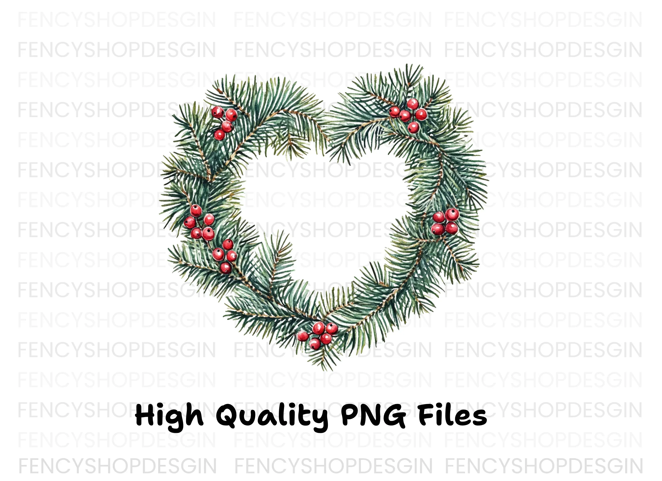 Heart Shaped Pine Wreath with Berries Clipart Bundle - Image 3