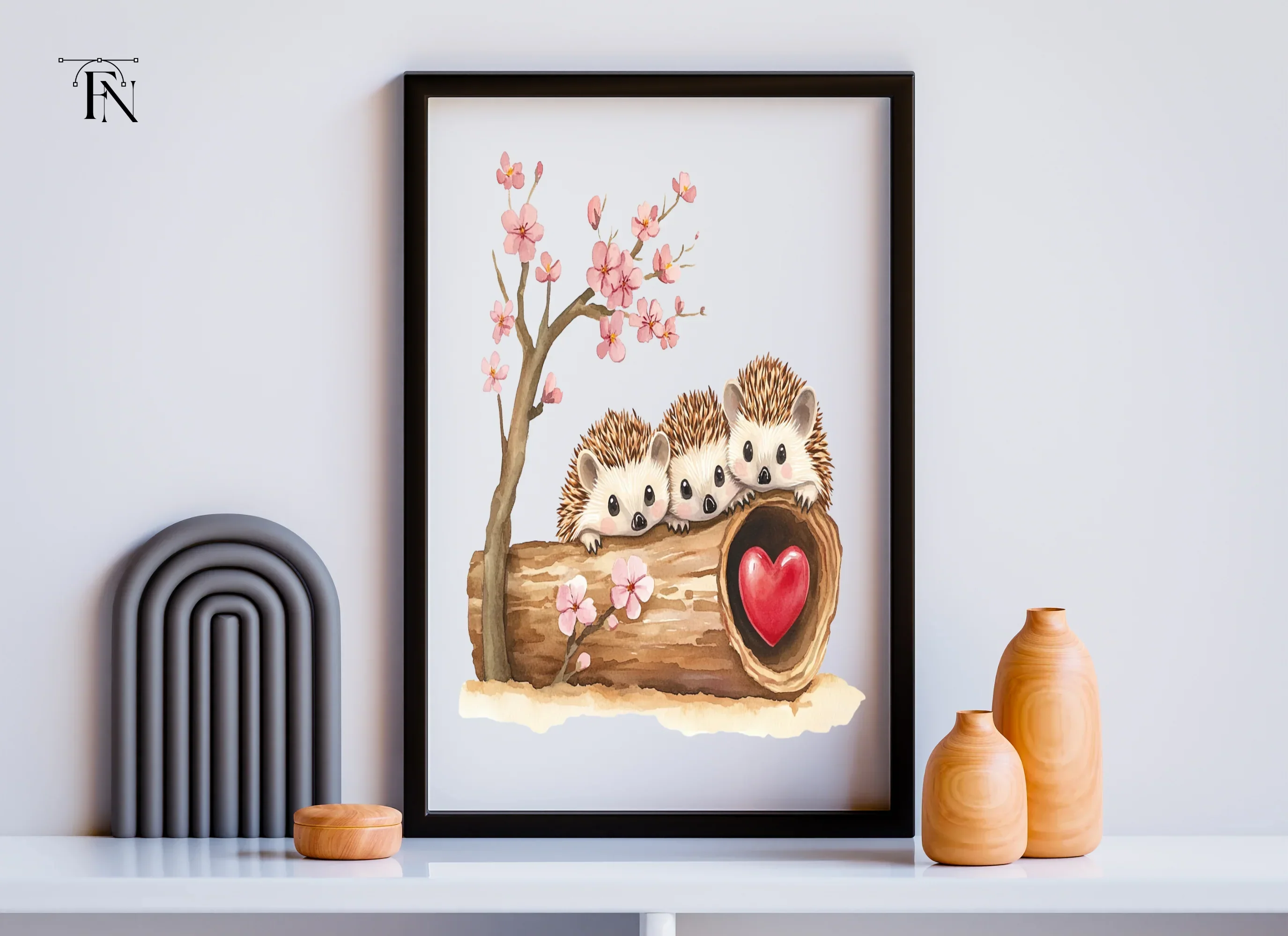 Hedgehogs in Log with Cherry Blossoms Clipart Bundle - Image 6